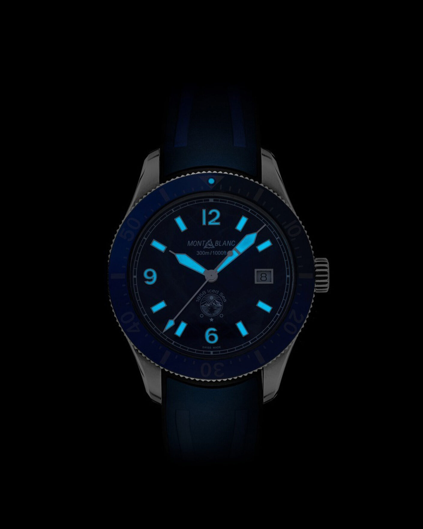 Herre | Montblanc Iced Sea Automatic Date Rubber Strap Blue | Montblanc | Iced Sea Automatic Date Rubber Strap Blue