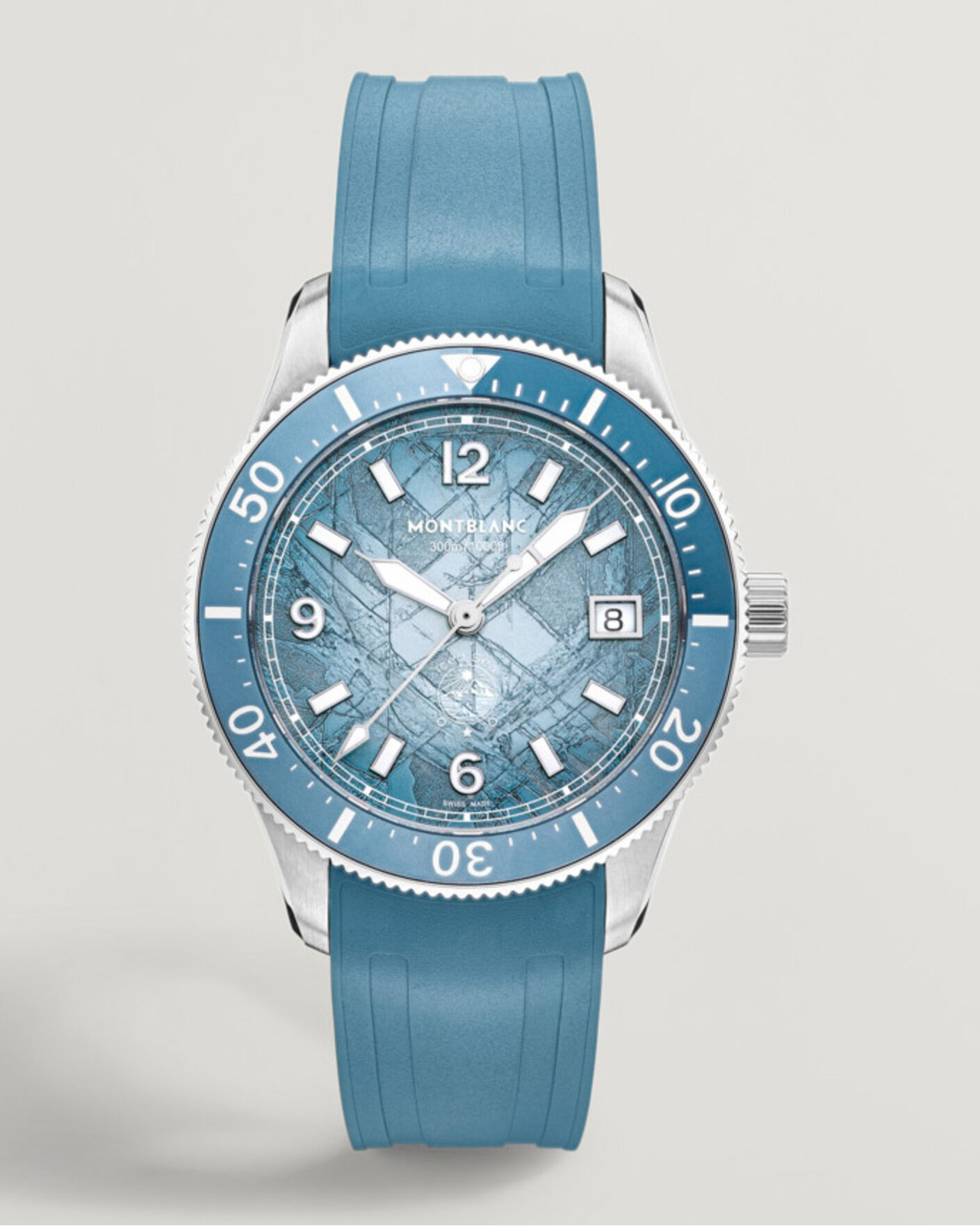 Herre | Montblanc Iced Sea Automatic Date 0 Oxygen Rubber Strap Light Blue | Montblanc | Iced Sea Automatic Date 0 Oxygen Rubber Strap Light Blue