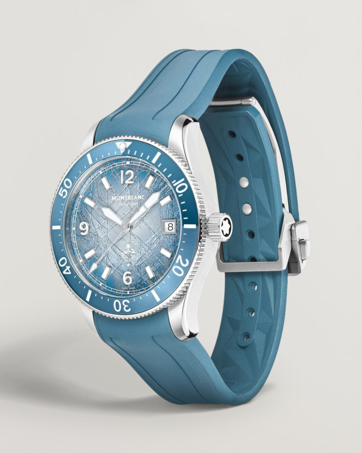 Herre | Montblanc Iced Sea Automatic Date 0 Oxygen Rubber Strap Light Blue | Montblanc | Iced Sea Automatic Date 0 Oxygen Rubber Strap Light Blue
