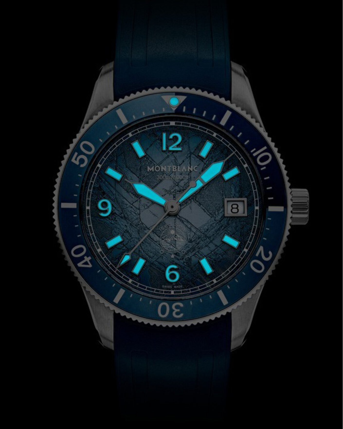 Herre | Montblanc Iced Sea Automatic Date 0 Oxygen Rubber Strap Light Blue | Montblanc | Iced Sea Automatic Date 0 Oxygen Rubber Strap Light Blue