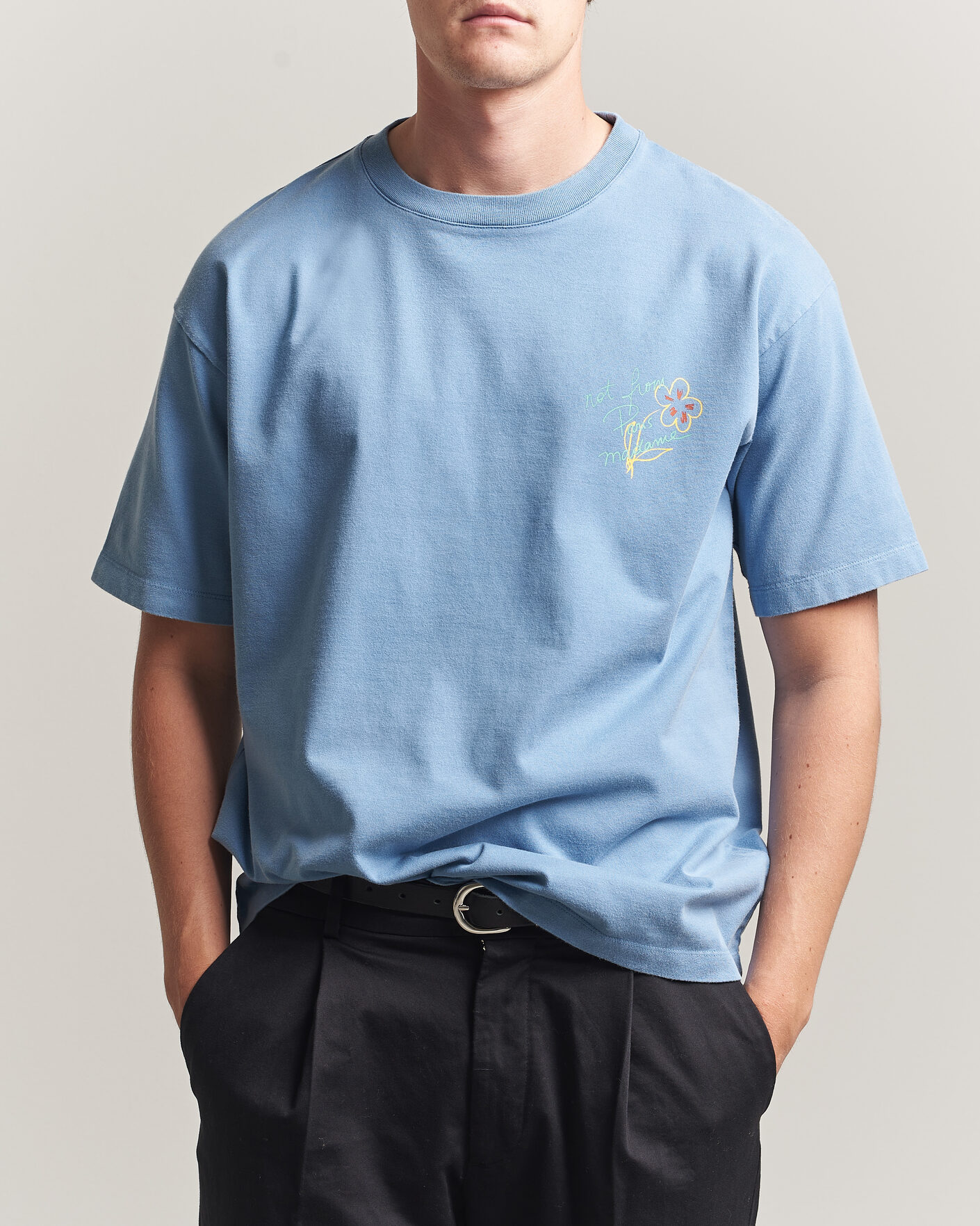 Herre | T-Shirts | Drôle de Monsieur | Esquisse Slogan T-shirt Light Blue