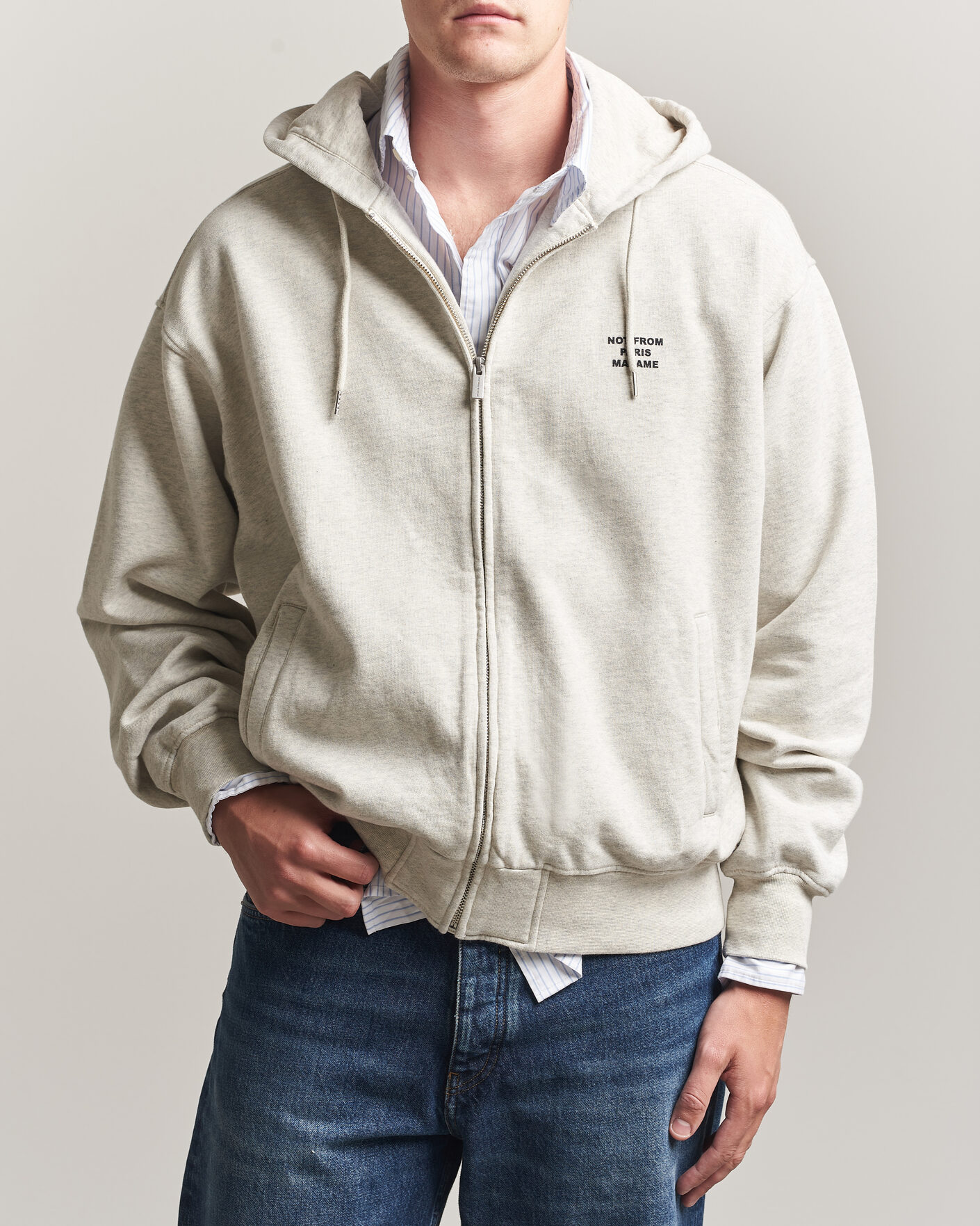 Herre | Gensere | Drôle de Monsieur | Slogan Full Zip Hoodie Grey