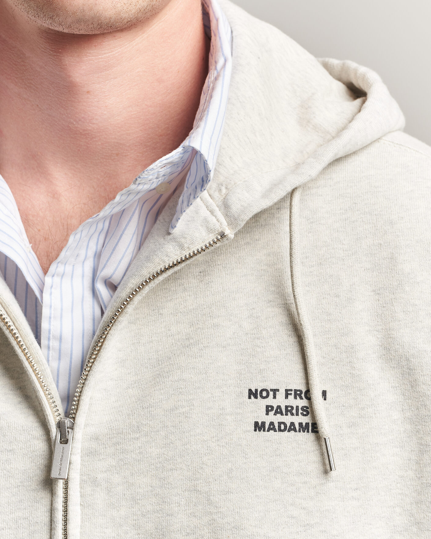 Herre | Gensere | Drôle de Monsieur | Slogan Full Zip Hoodie Grey