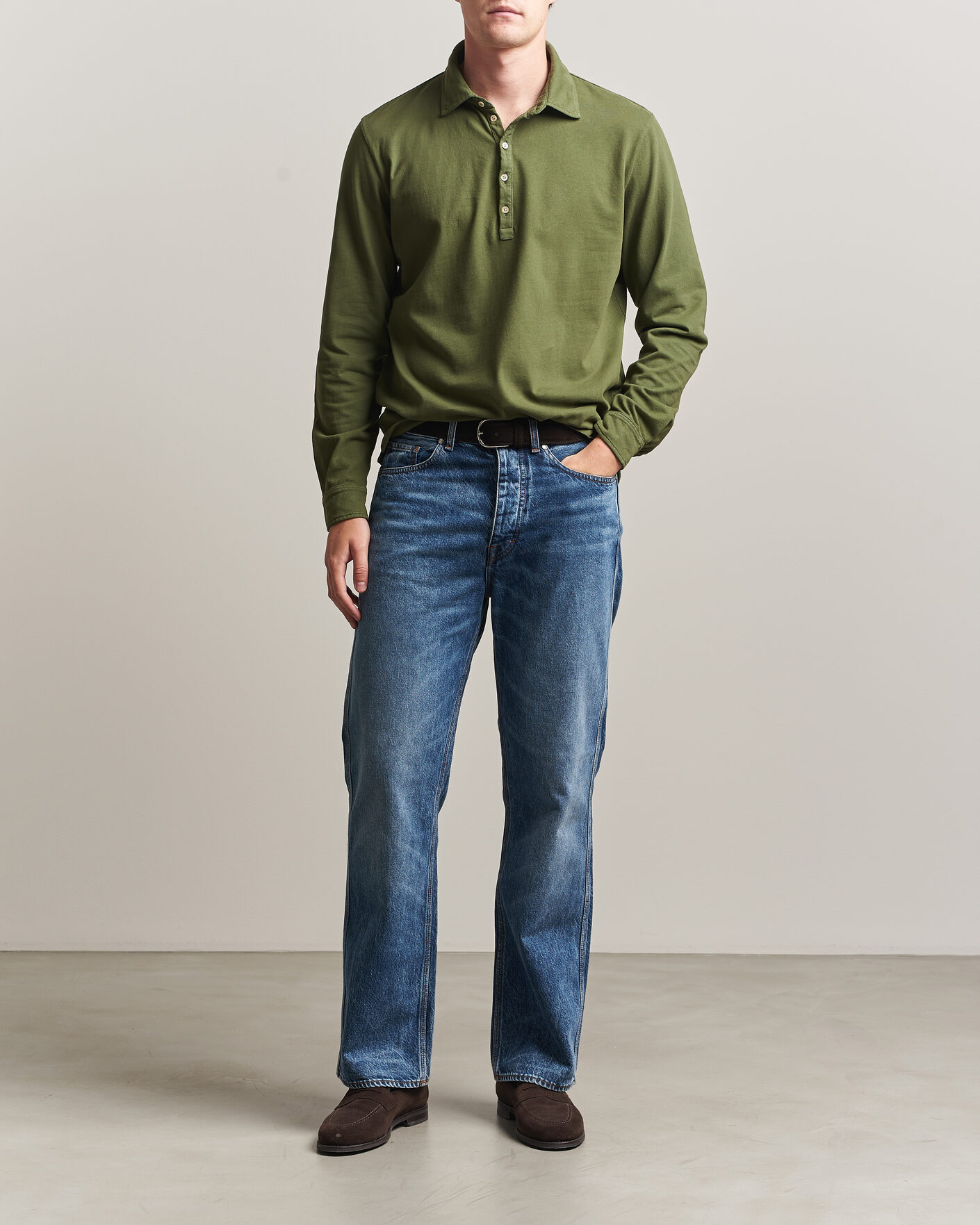 Herre | Pikéer | Massimo Alba | Raya Long Sleeve Polo Moss Green