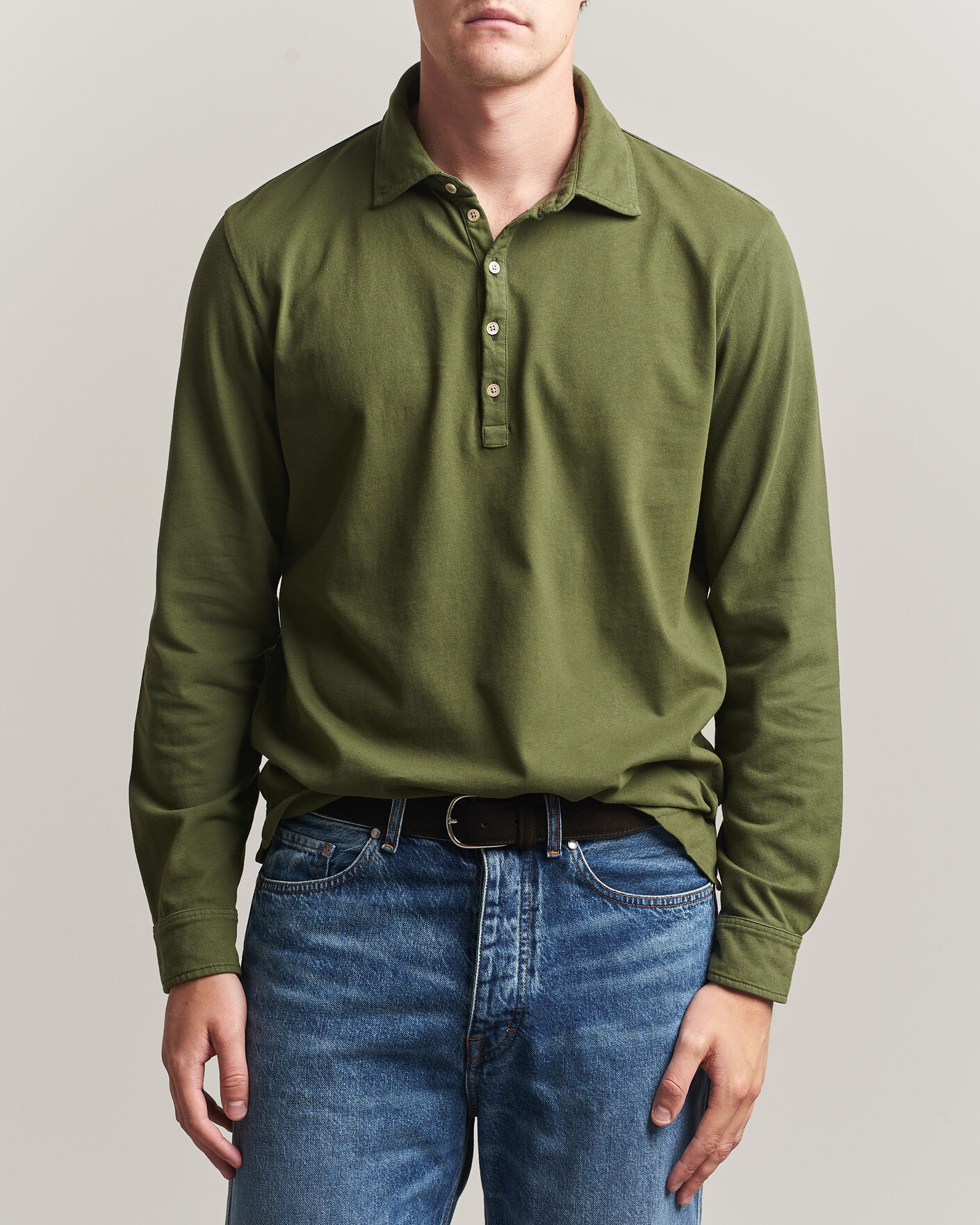 Herre | Pikéer | Massimo Alba | Raya Long Sleeve Polo Moss Green