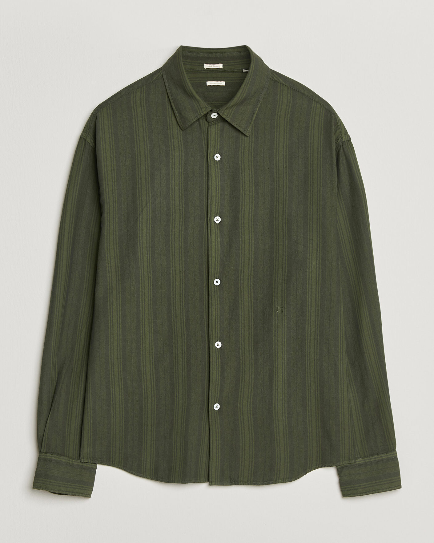 Herre | Skjorter | Massimo Alba | Boxy Striped Cotton Shirt Moss Green