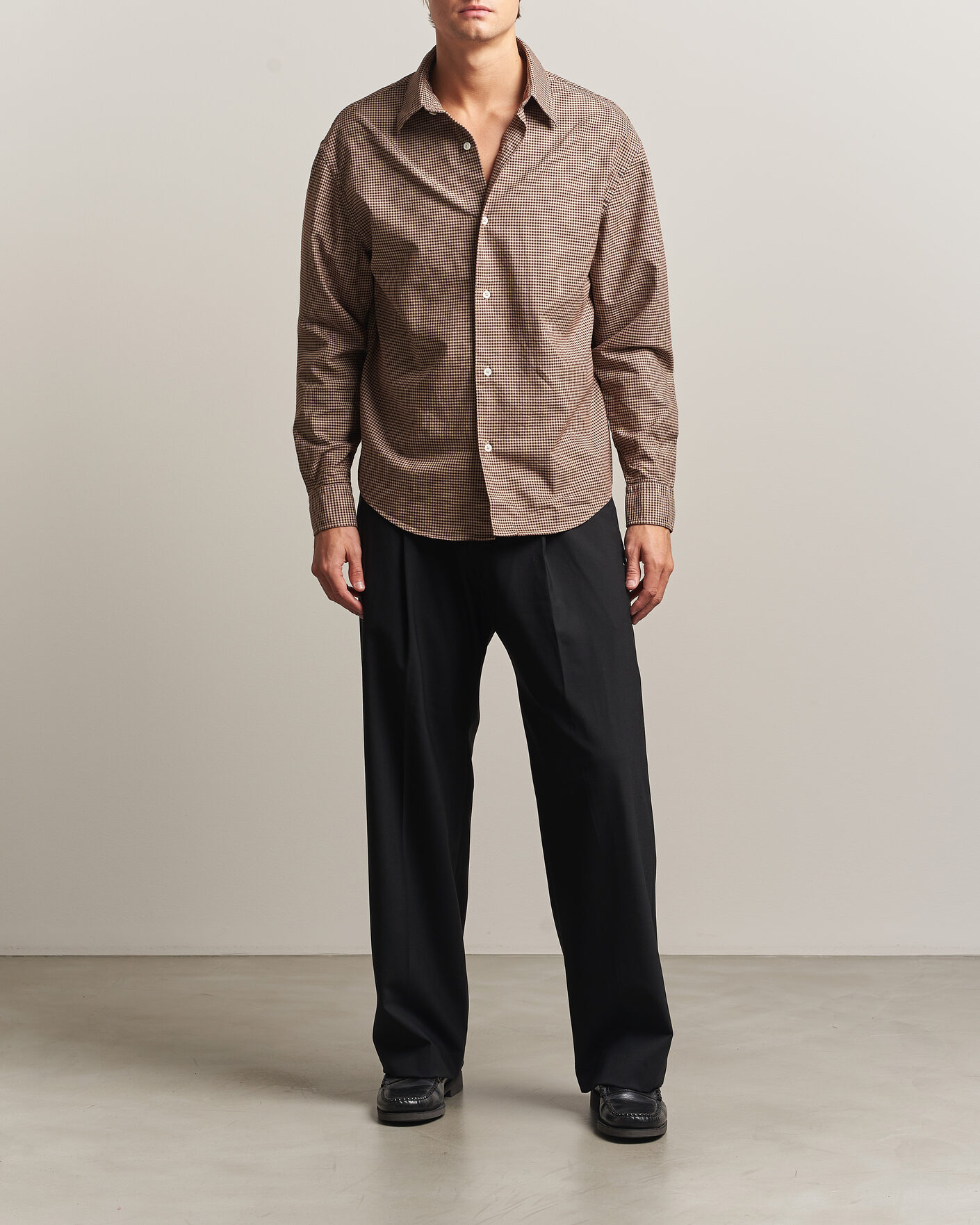 Herre | Skjorter | Massimo Alba | Boxy Microcheck Shirt Fossil