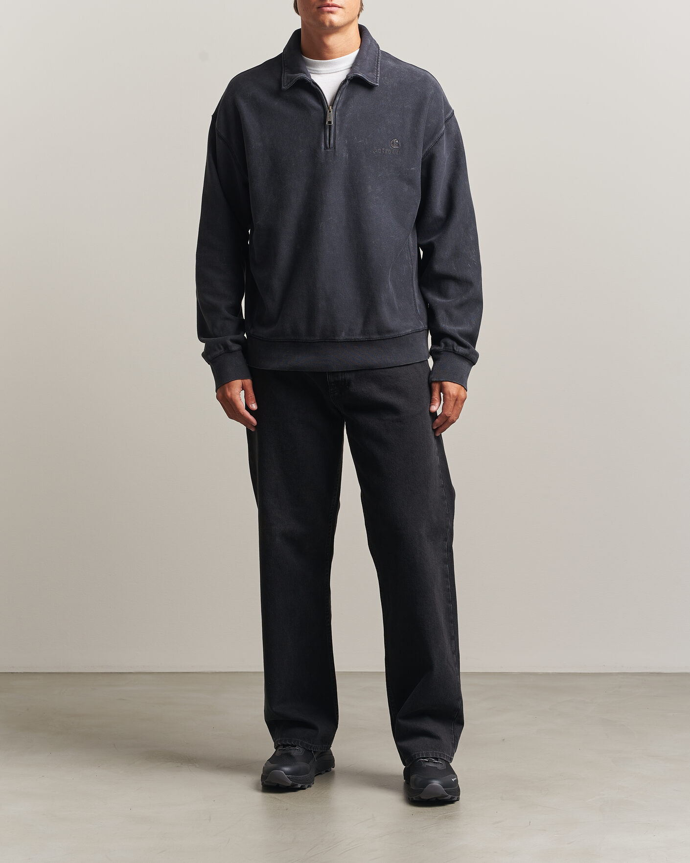 Herre | Gensere | Carhartt WIP | Lambert Washed Polo Sweatshirt Black Moon Wash