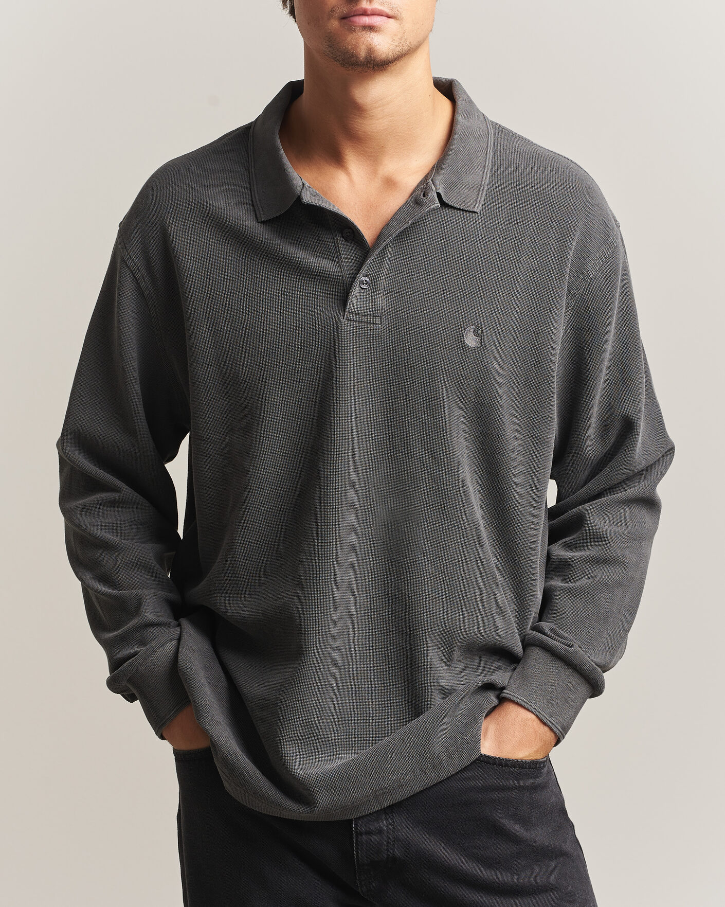 Herre | Gensere | Carhartt WIP | Long Sleeve Waffle Rugby Shirt Black