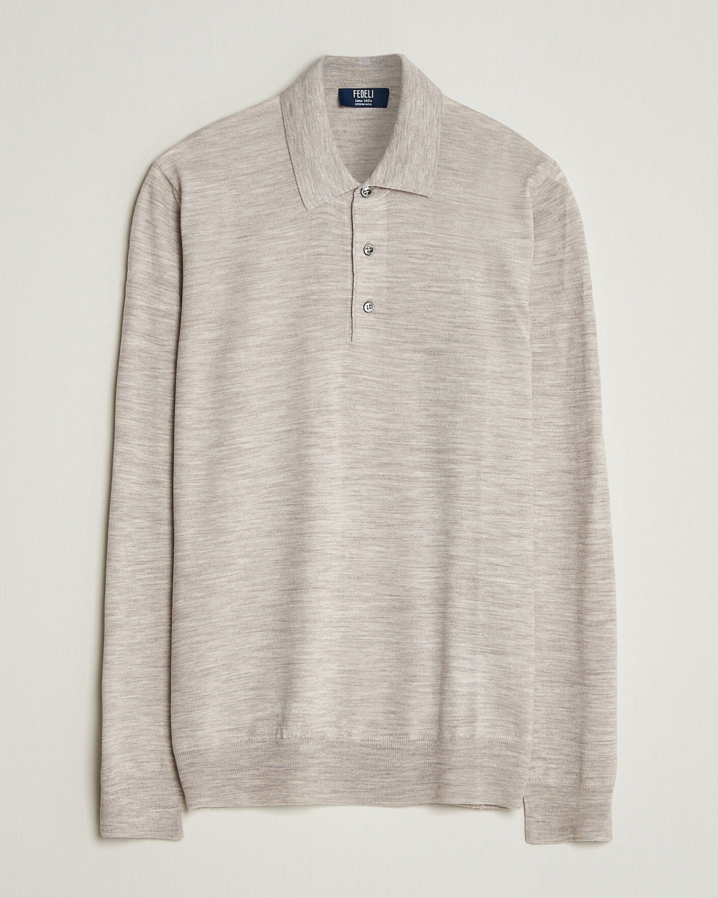 Herre | Gensere | Fedeli | 140s Fine Wool Long Sleeve Polo Beige Melange