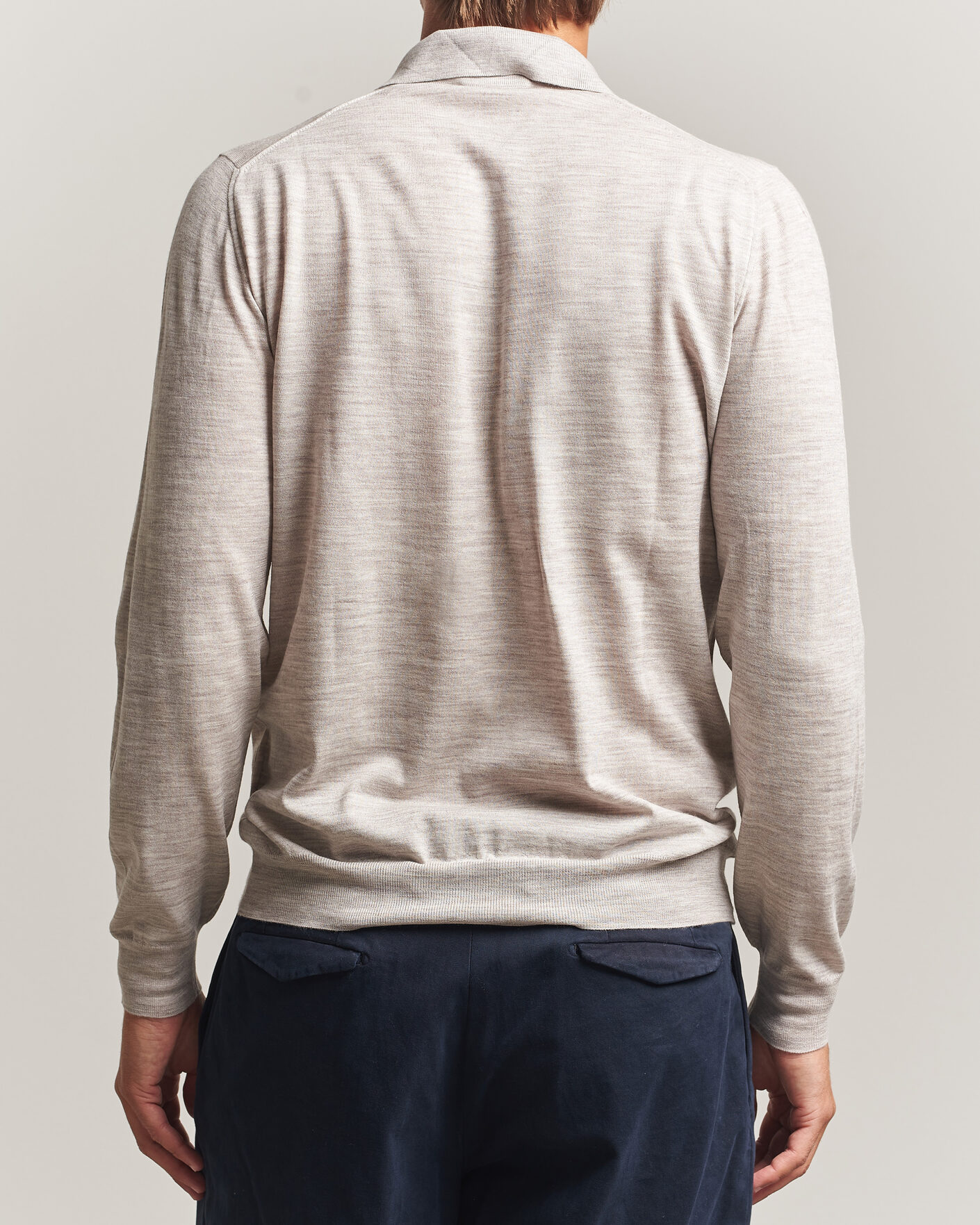 Herre | Gensere | Fedeli | 140s Fine Wool Long Sleeve Polo Beige Melange