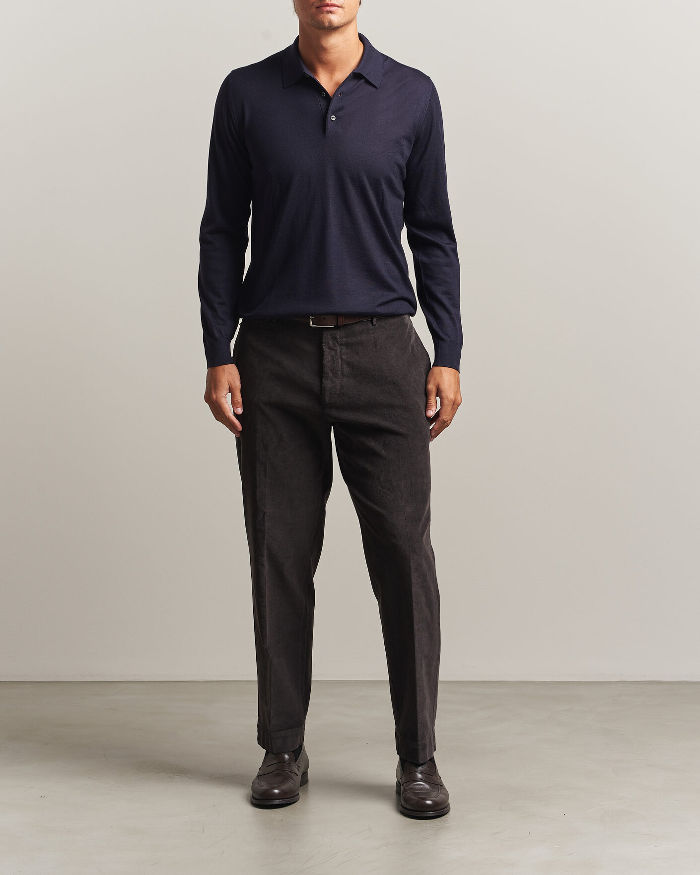 Herre | Gensere | Fedeli | 140s Fine Wool Long Sleeve Polo Navy