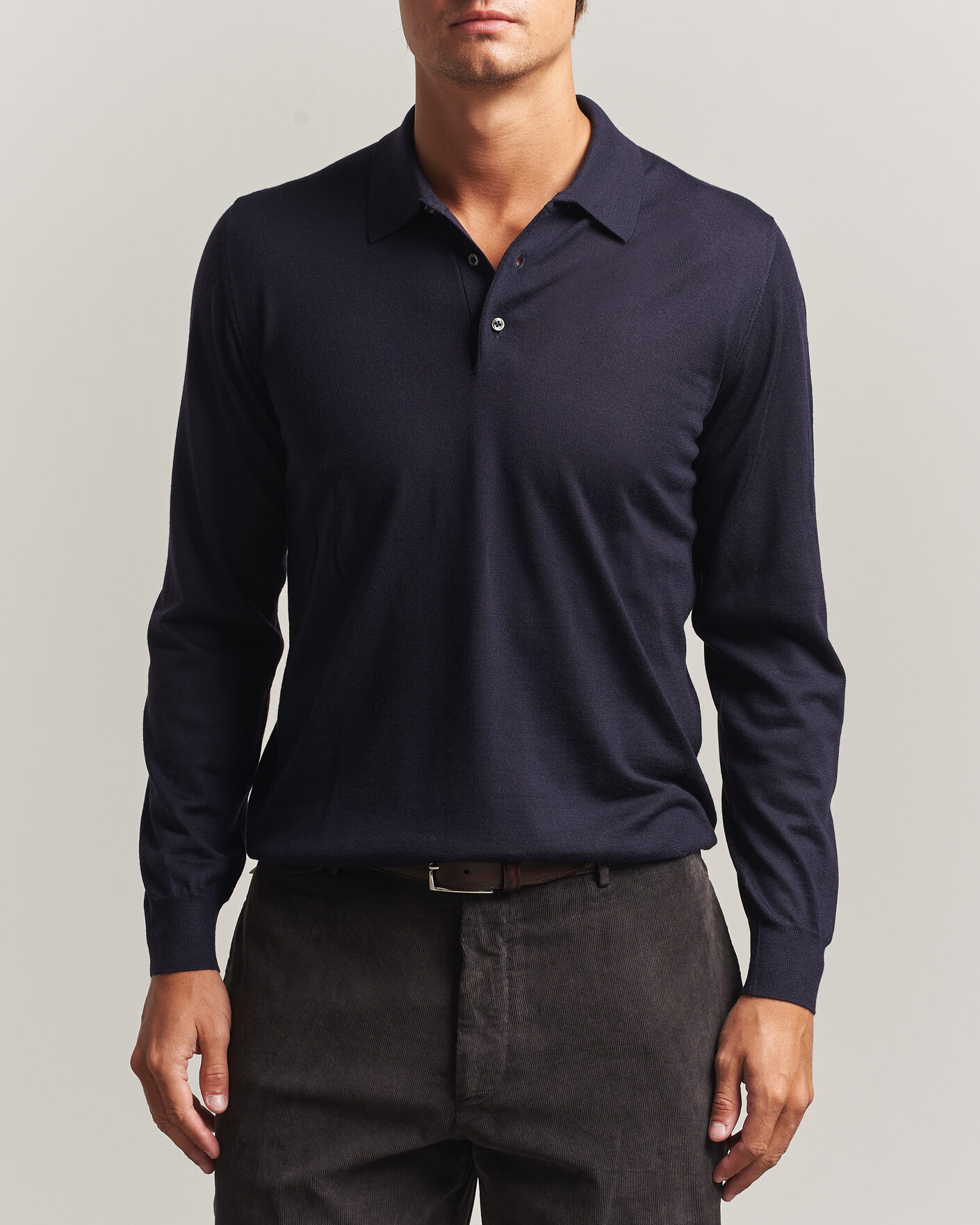 Herre | Gensere | Fedeli | 140s Fine Wool Long Sleeve Polo Navy