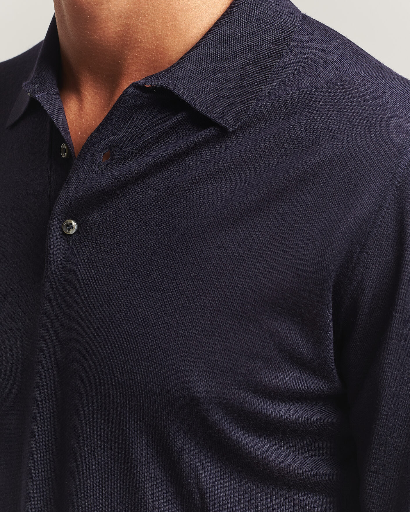 Herre | Gensere | Fedeli | 140s Fine Wool Long Sleeve Polo Navy