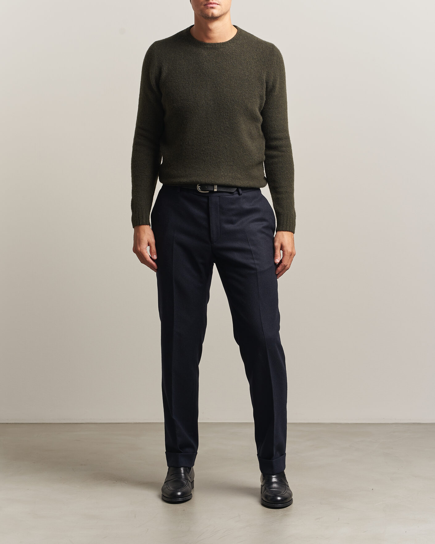 Herre | Gensere | Fedeli | Cashmere Blend Boucle Sweater Forest Green