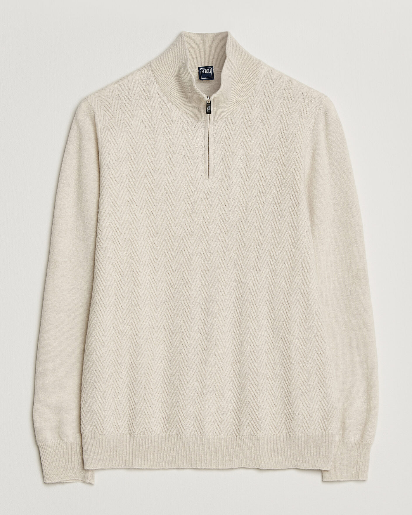 Herre | Gensere | Fedeli | Wool/Cashmere Chevron Half Zip Light Beige