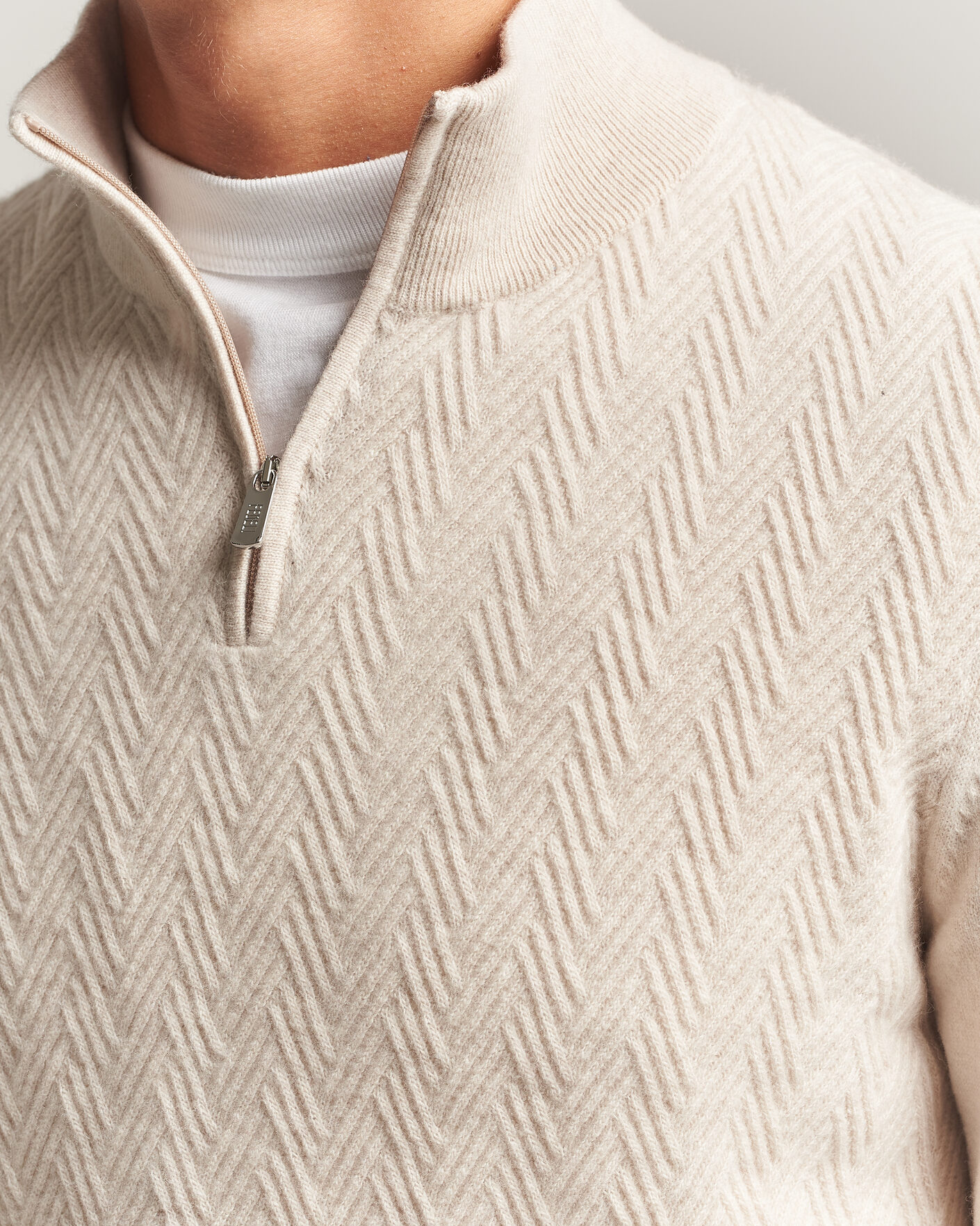 Herre | Gensere | Fedeli | Wool/Cashmere Chevron Half Zip Light Beige