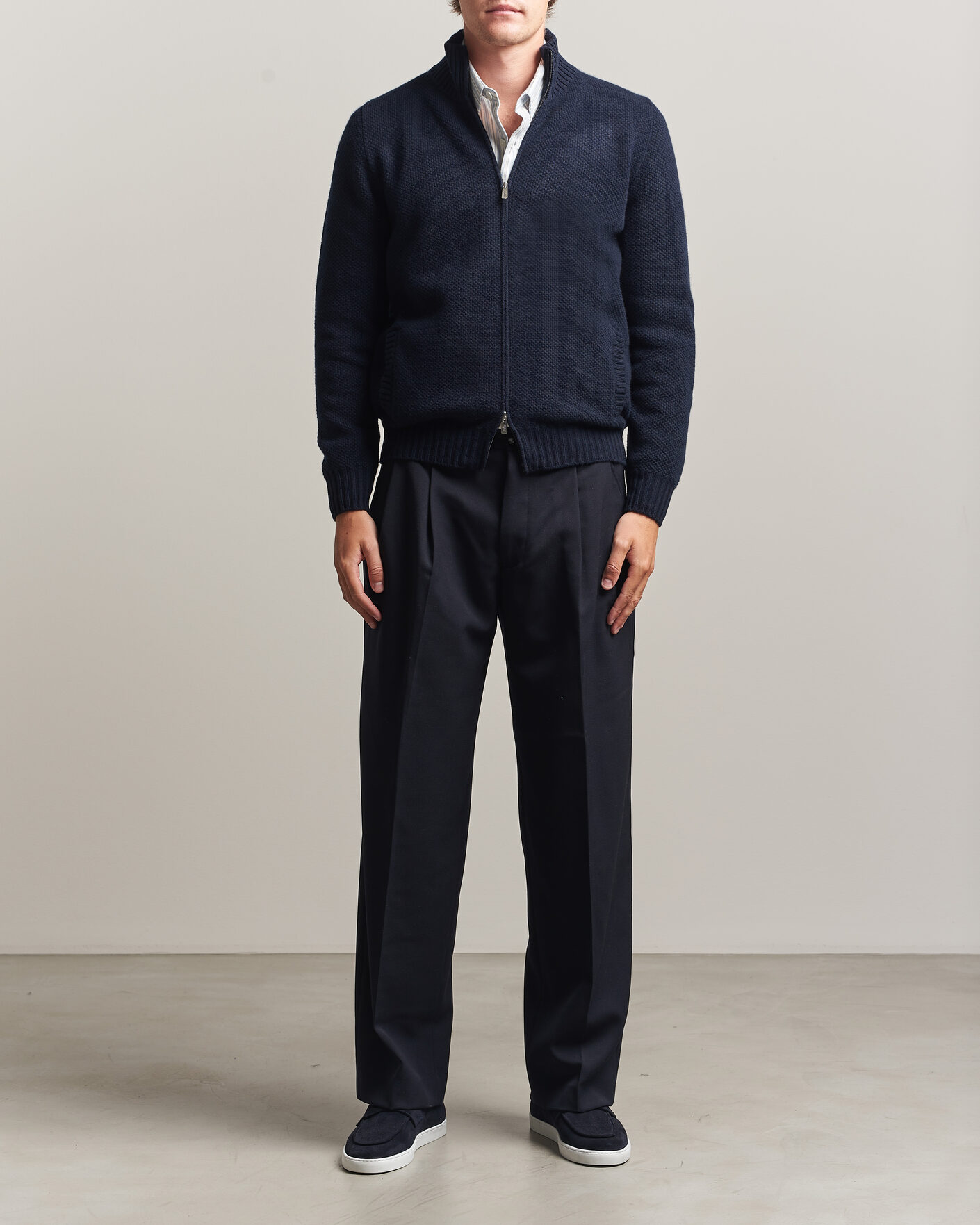 Herre | Gensere | Fedeli | Wool/Cashmere Honeycomb Full Zip Navy