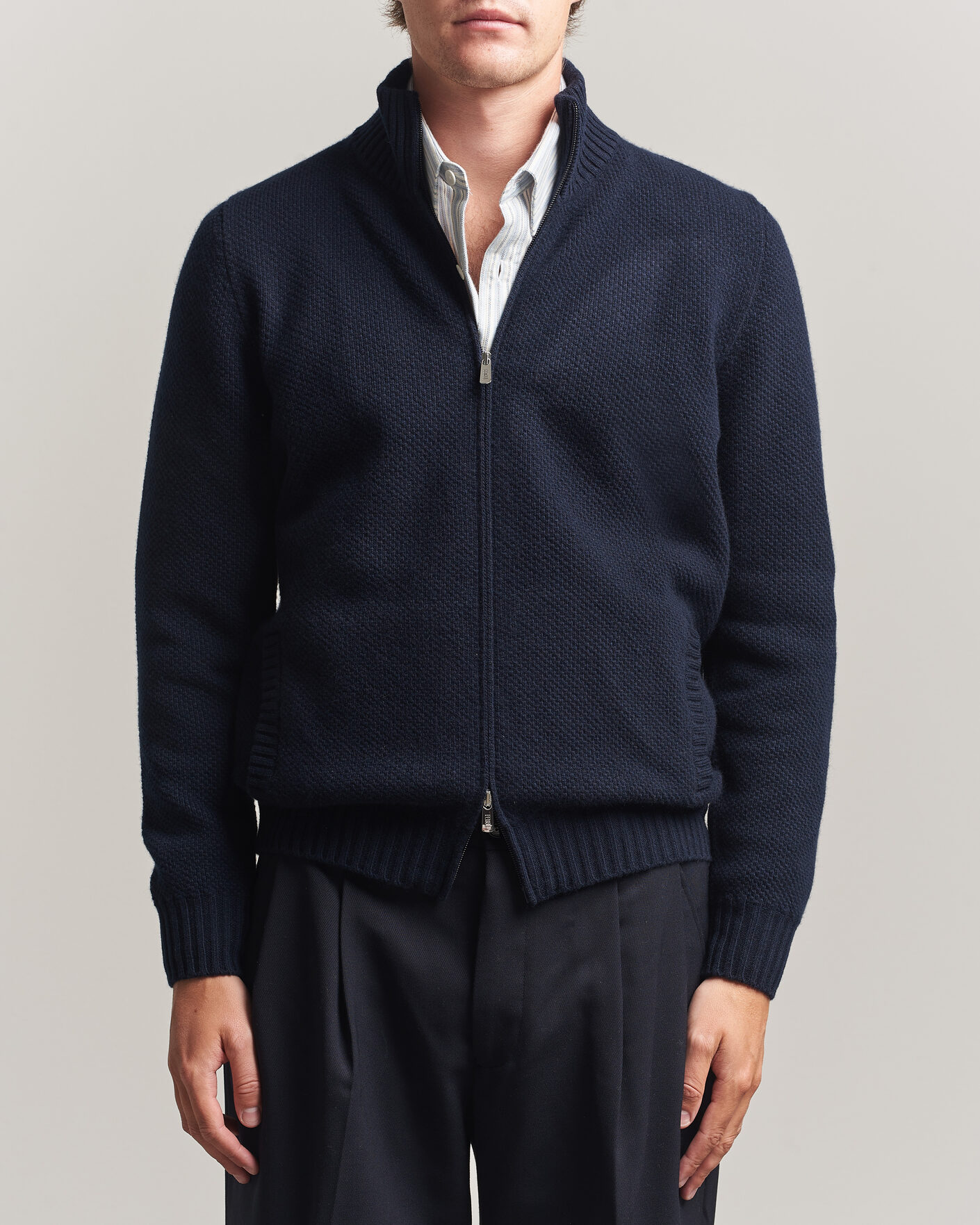 Herre | Gensere | Fedeli | Wool/Cashmere Honeycomb Full Zip Navy