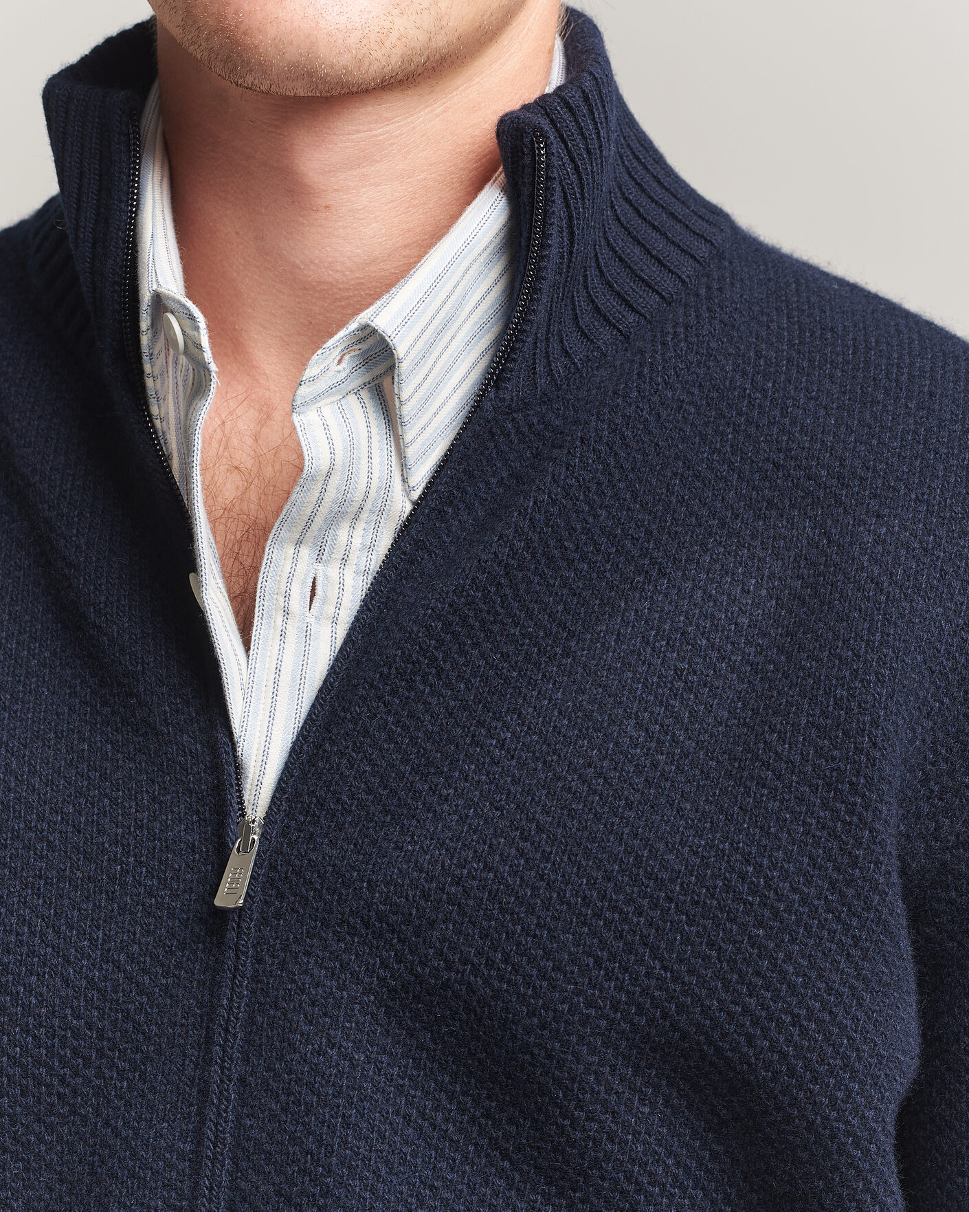 Herre | Gensere | Fedeli | Wool/Cashmere Honeycomb Full Zip Navy
