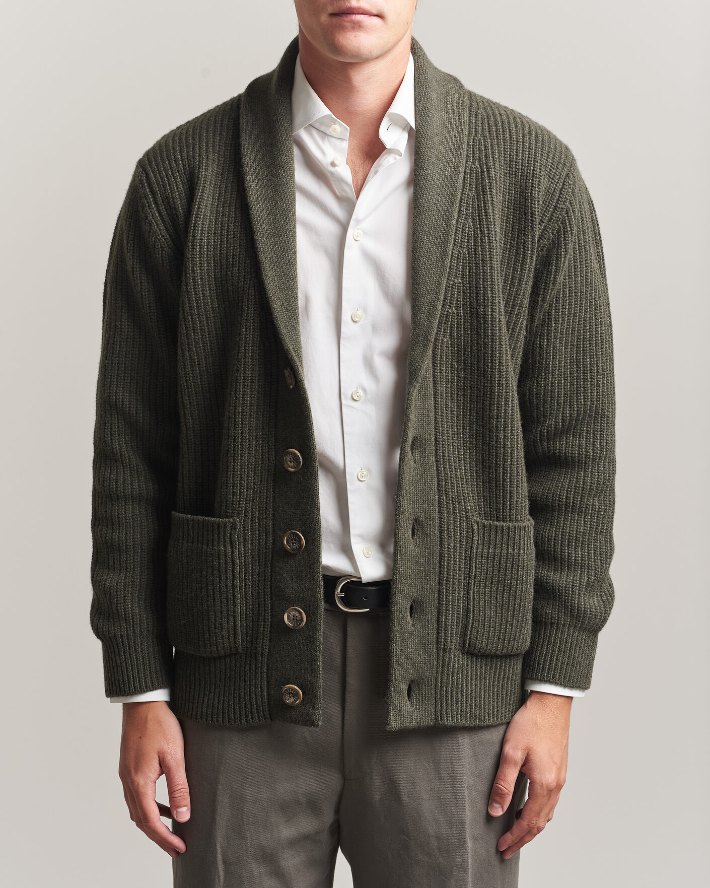 Herre | Gensere | Fedeli | Wool/Cashmere Shawl Cardigan Forest Green