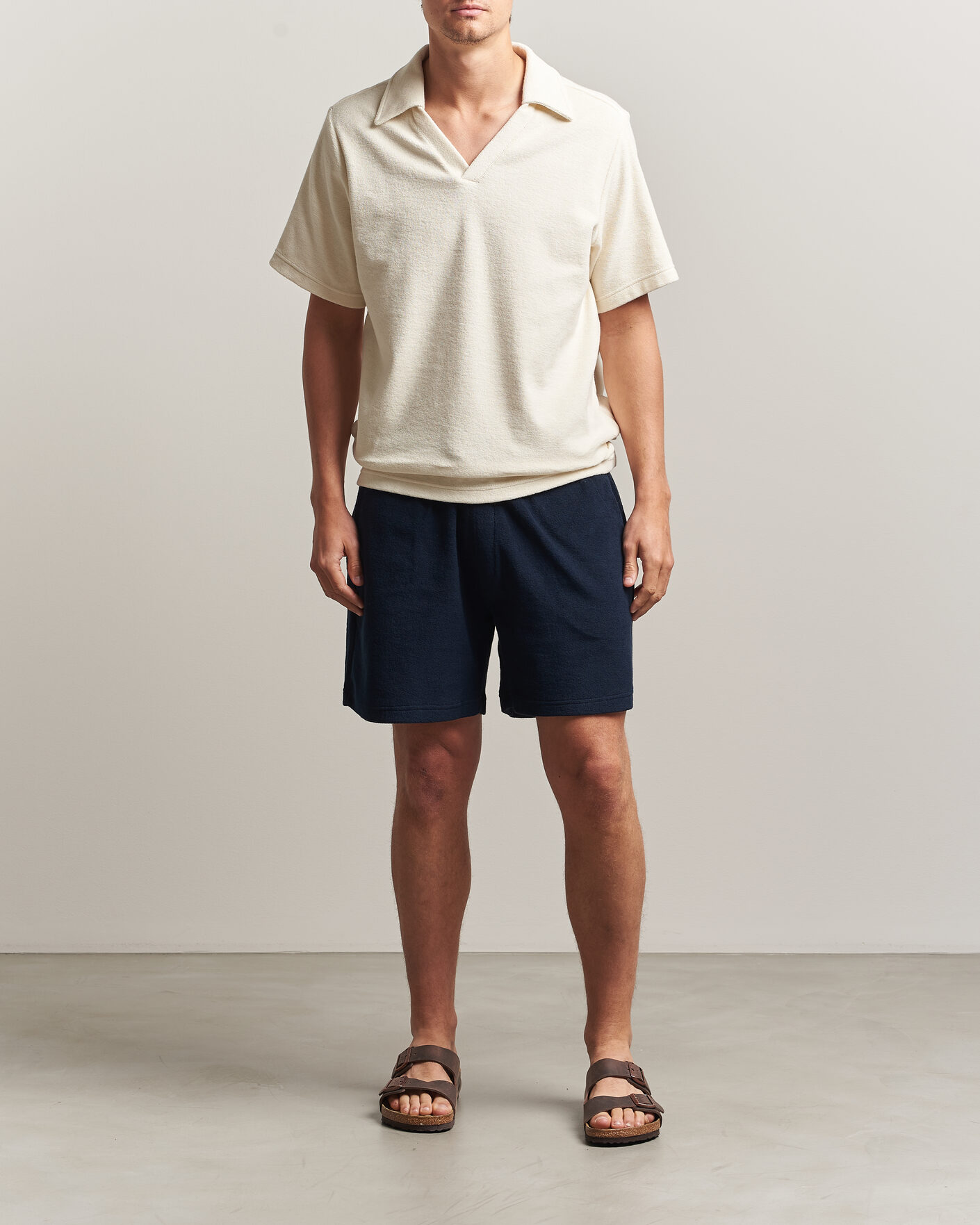 Herre | Pikéer | OAS | Serif Regular Fit Terry Open Collar Polo Ecru
