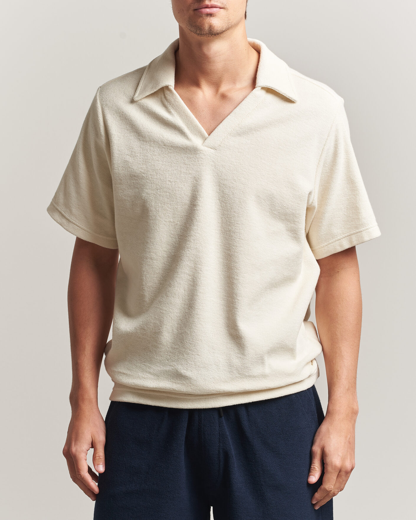 Herre | Pikéer | OAS | Serif Regular Fit Terry Open Collar Polo Ecru