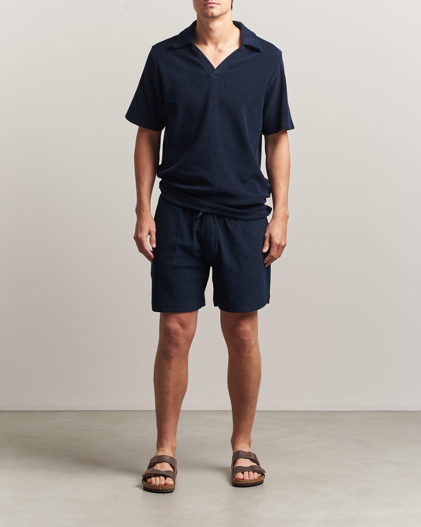 Herre | Pikéer | OAS | Serif Regular Fit Terry Open Collar Polo Dark Blue