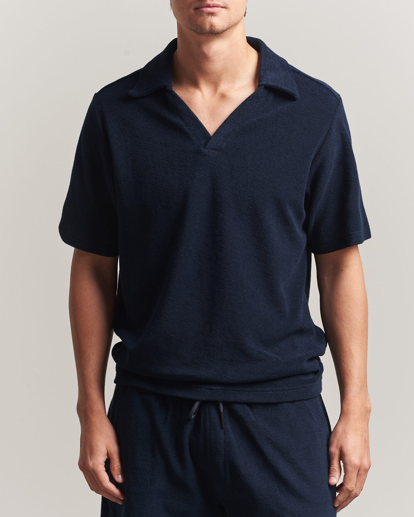 Herre | Pikéer | OAS | Serif Regular Fit Terry Open Collar Polo Dark Blue