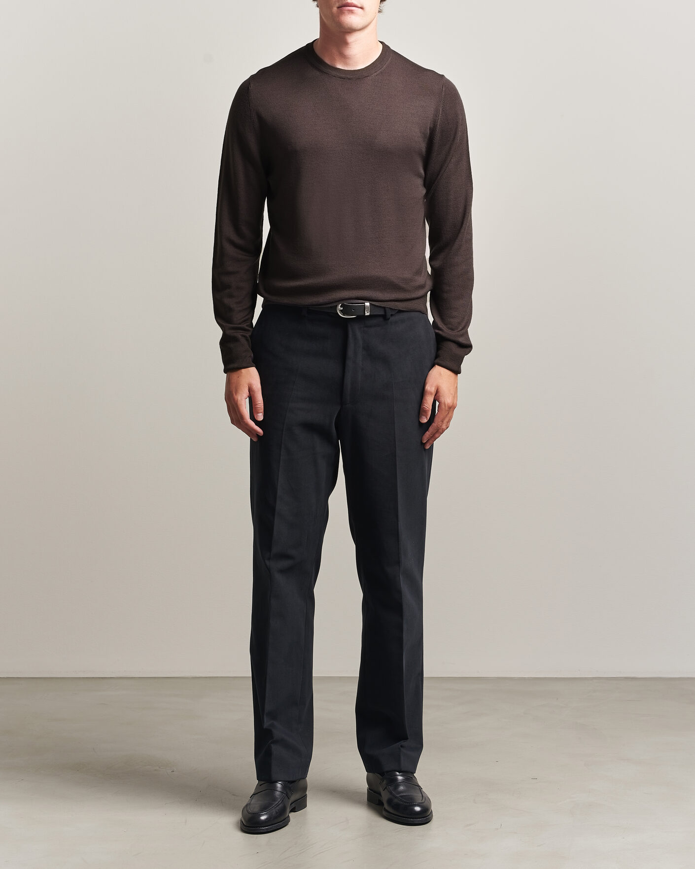Herre | Gensere | Canali | Merino Wool Crew Neck Dark Brown