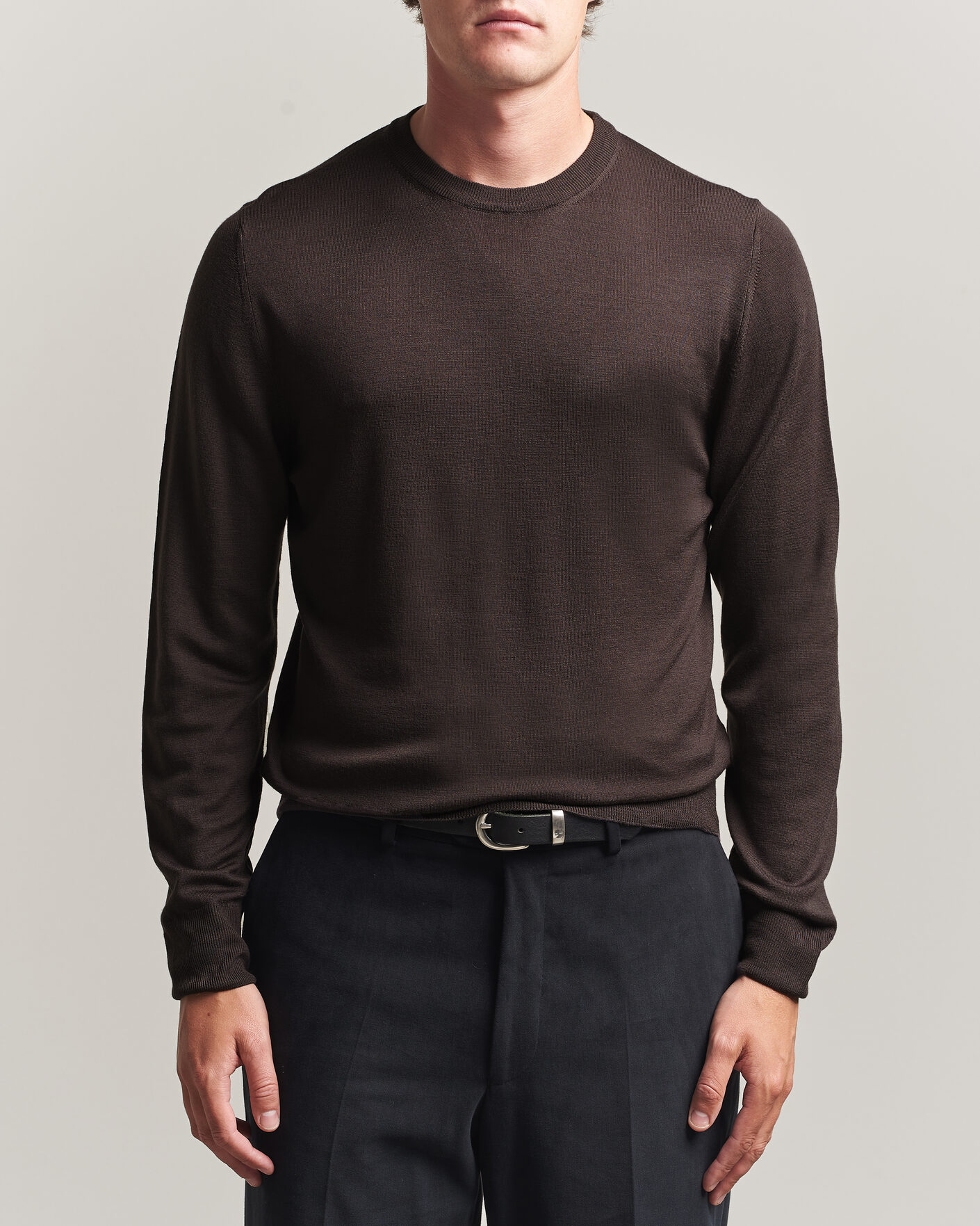Herre | Gensere | Canali | Merino Wool Crew Neck Dark Brown