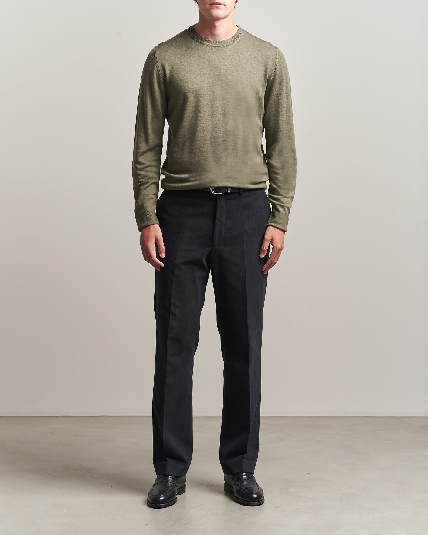 Herre | Gensere | Canali | Merino Wool Crew Neck Olive