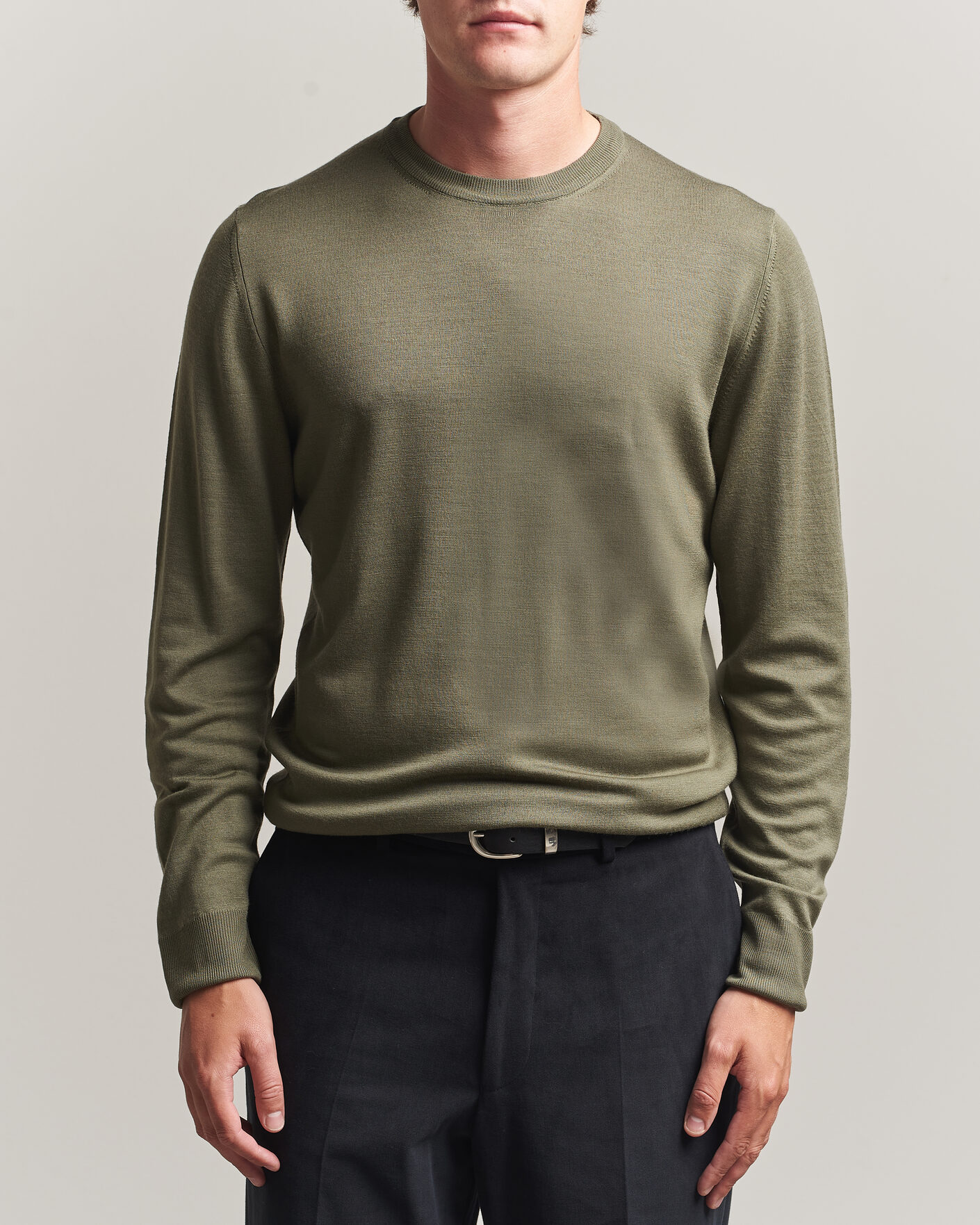 Herre | Gensere | Canali | Merino Wool Crew Neck Olive