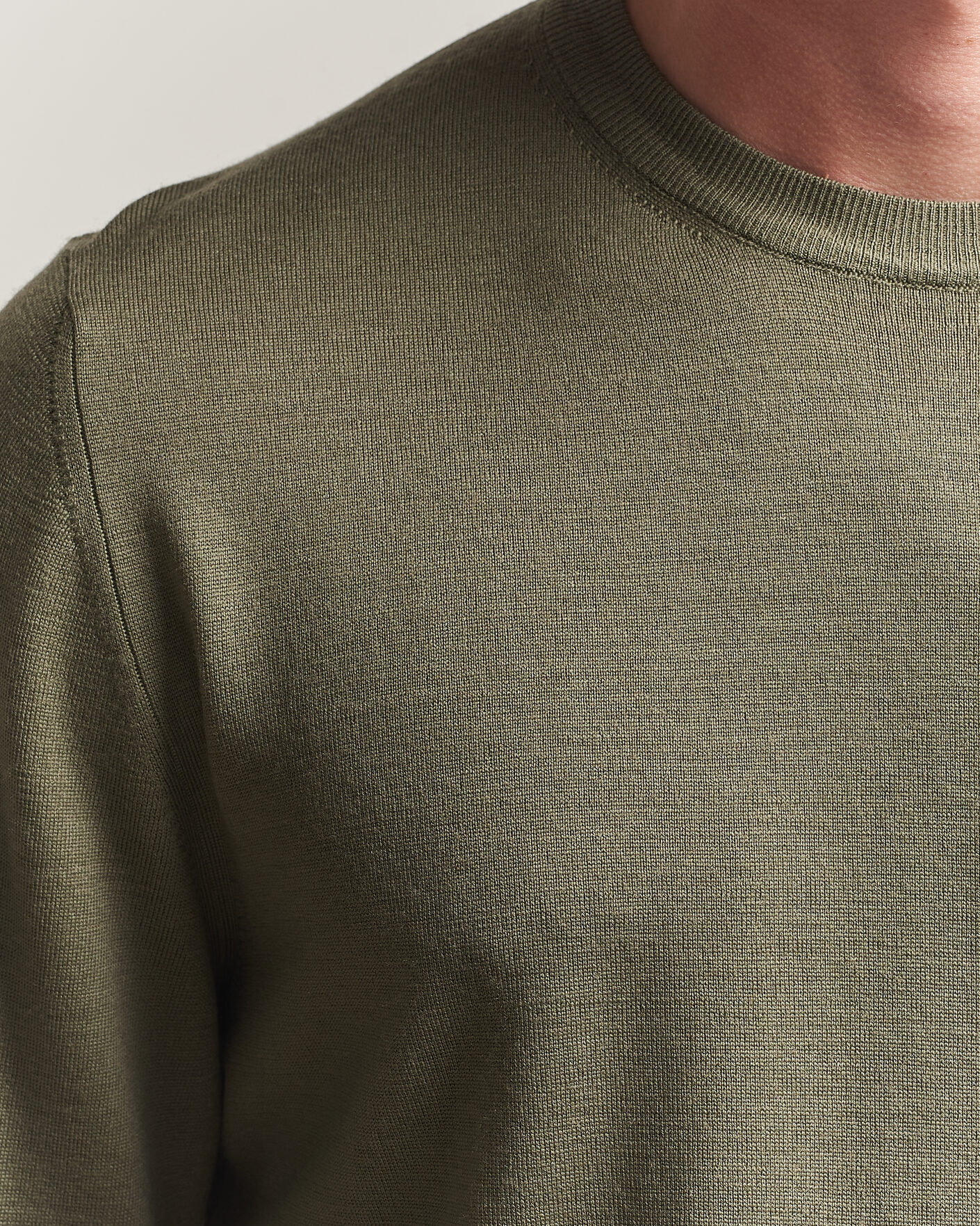 Herre | Gensere | Canali | Merino Wool Crew Neck Olive