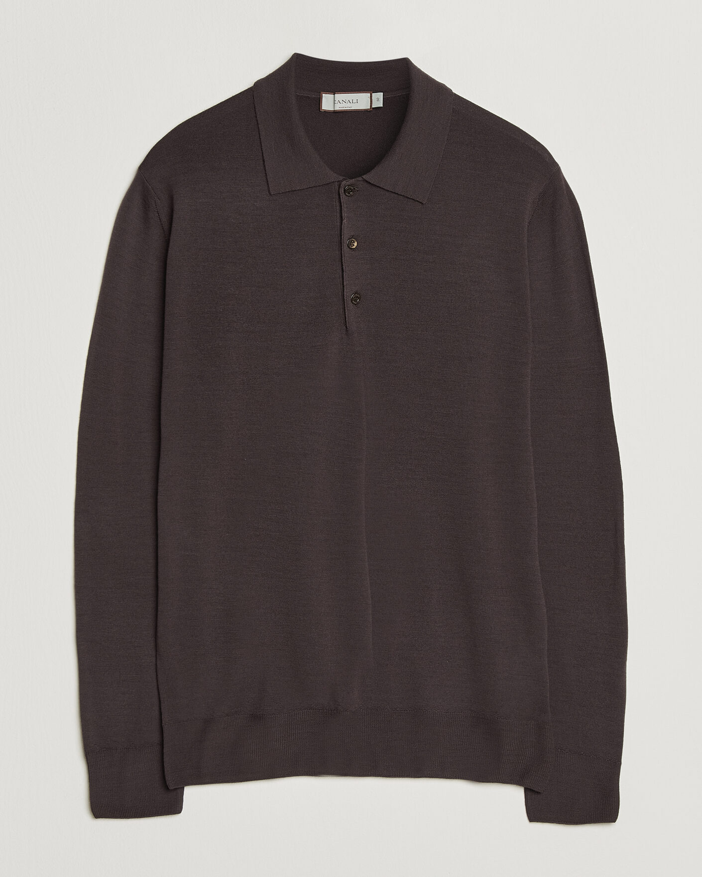 Herre | Gensere | Canali | Merino Wool Long Sleeve Polo Dark Brown