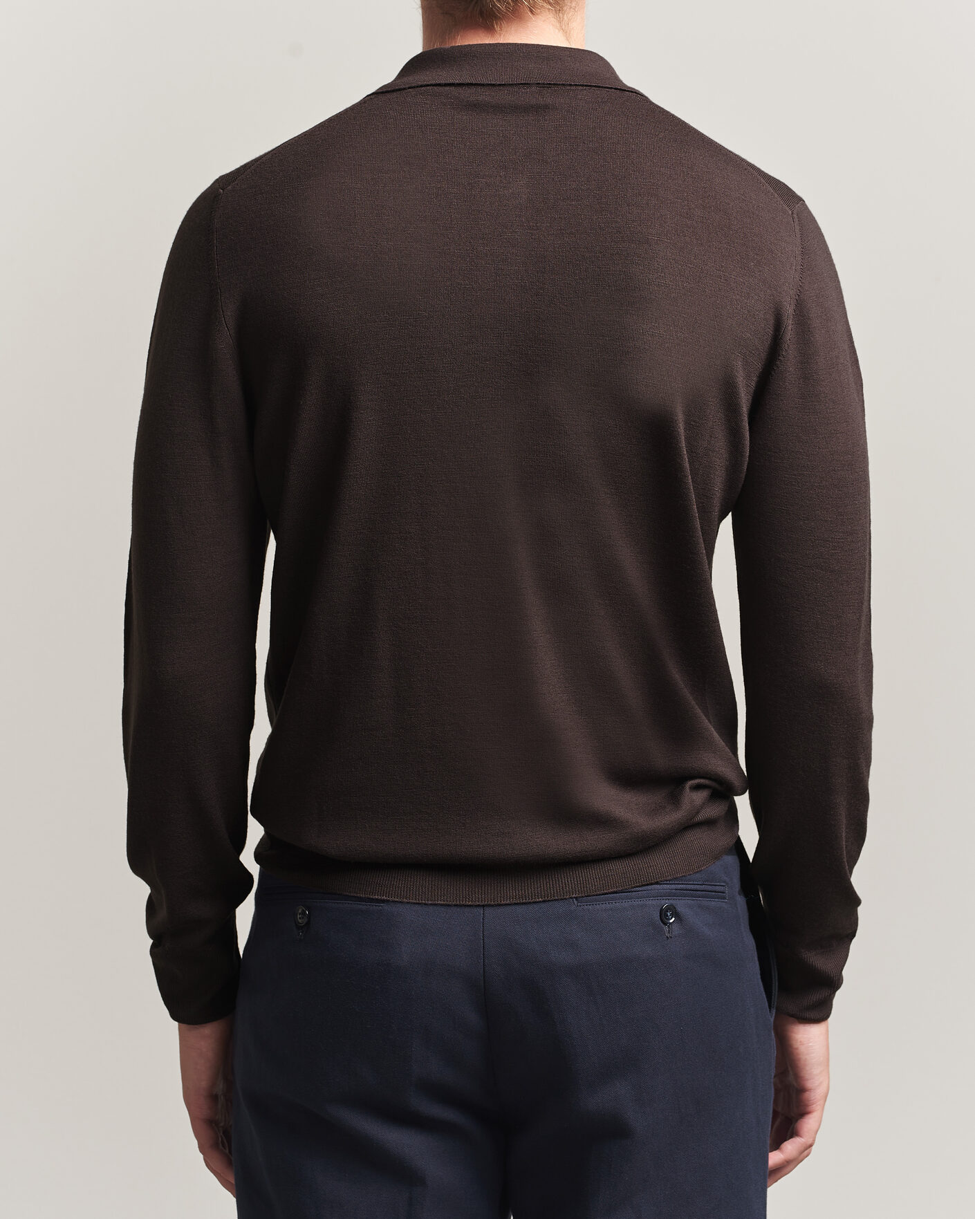 Herre | Gensere | Canali | Merino Wool Long Sleeve Polo Dark Brown