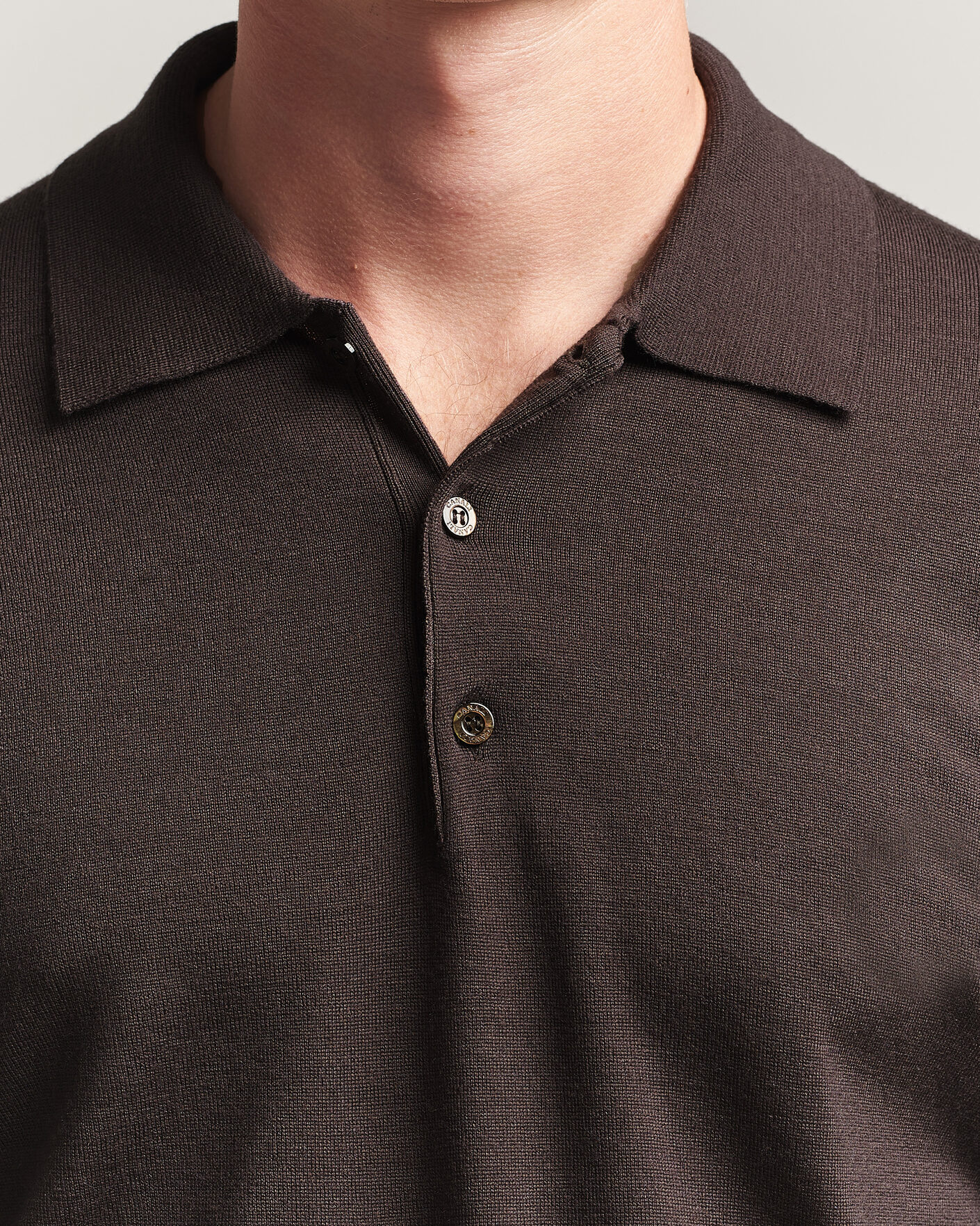 Herre | Gensere | Canali | Merino Wool Long Sleeve Polo Dark Brown