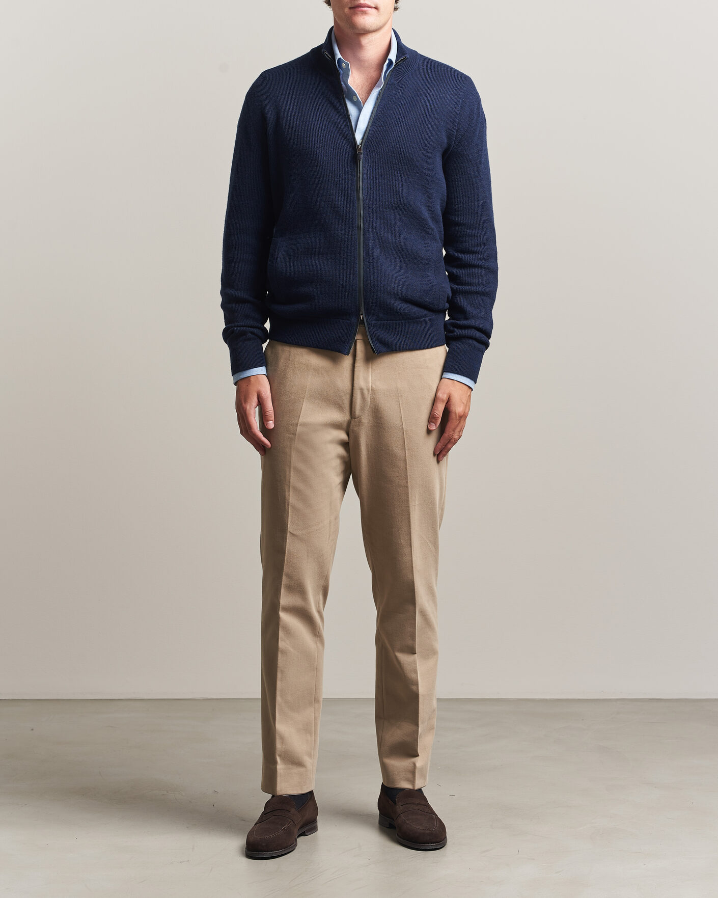 Herre | Gensere | Canali | Wool/Cashmere Full Zip Cardigan Navy