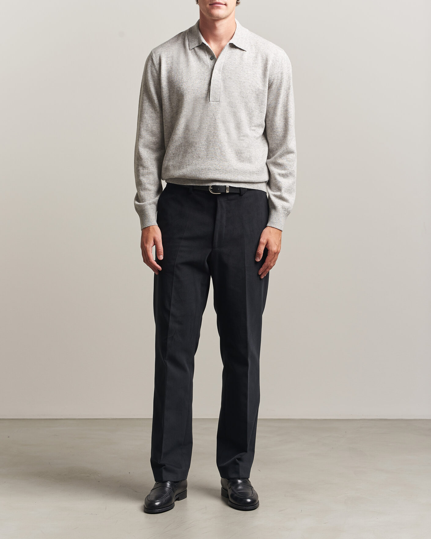 Herre | Gensere | Canali | Wool/Cashmere Long Sleeve Polo Light Grey