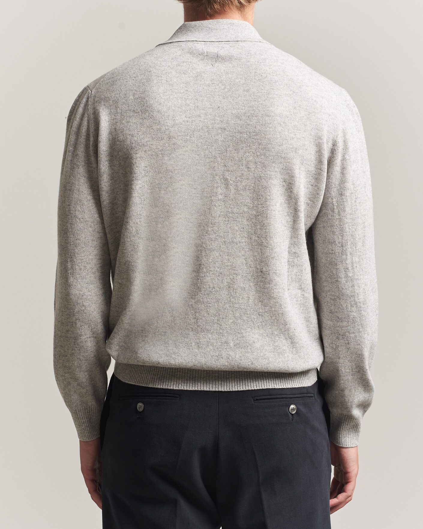 Herre | Gensere | Canali | Wool/Cashmere Long Sleeve Polo Light Grey