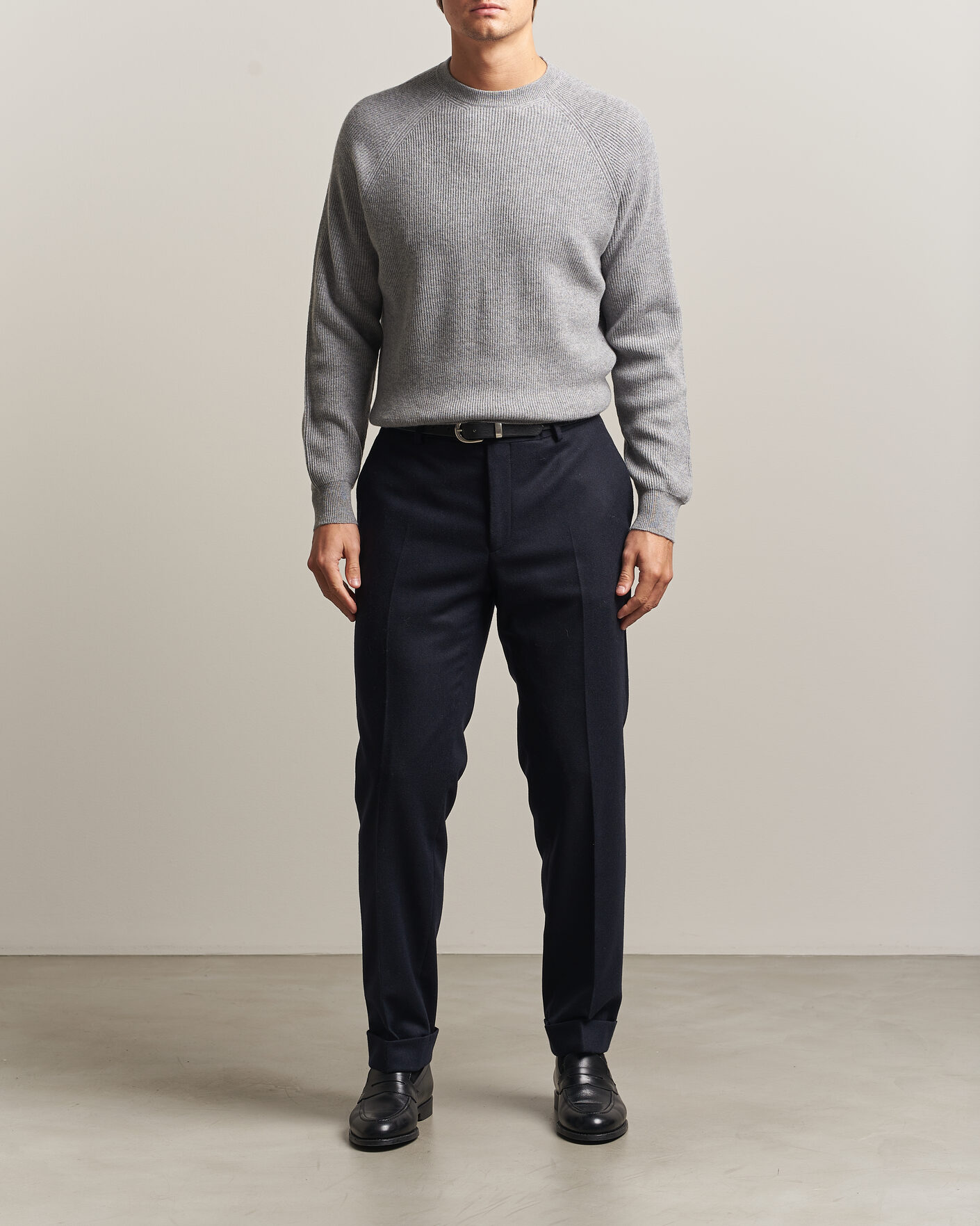 Herre | Gensere | Canali | Rib Cashmere Sweater Light Grey