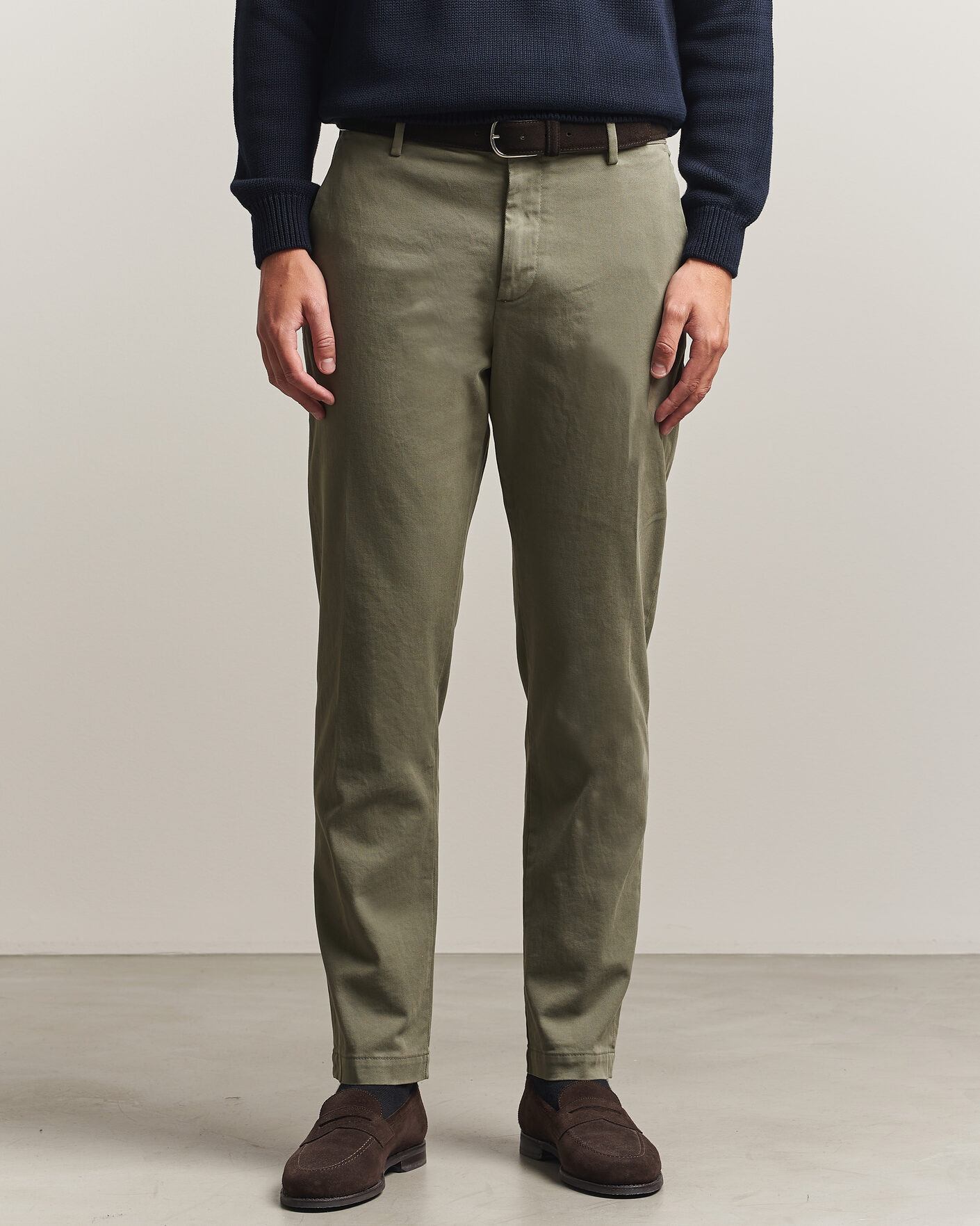 Herre | Bukser | Canali | Cotton Twill Chinos Olive