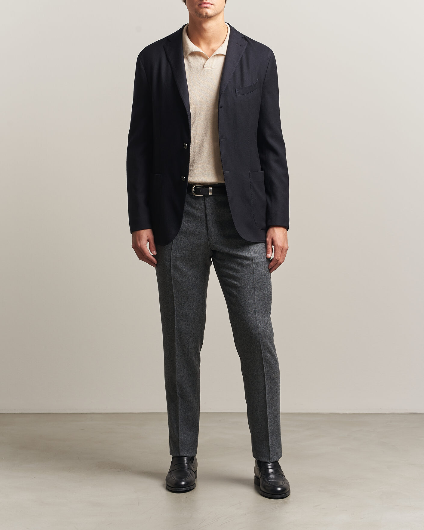 Herre | Bukser | Canali | Slim Fit Flannel Trousers Grey Melange