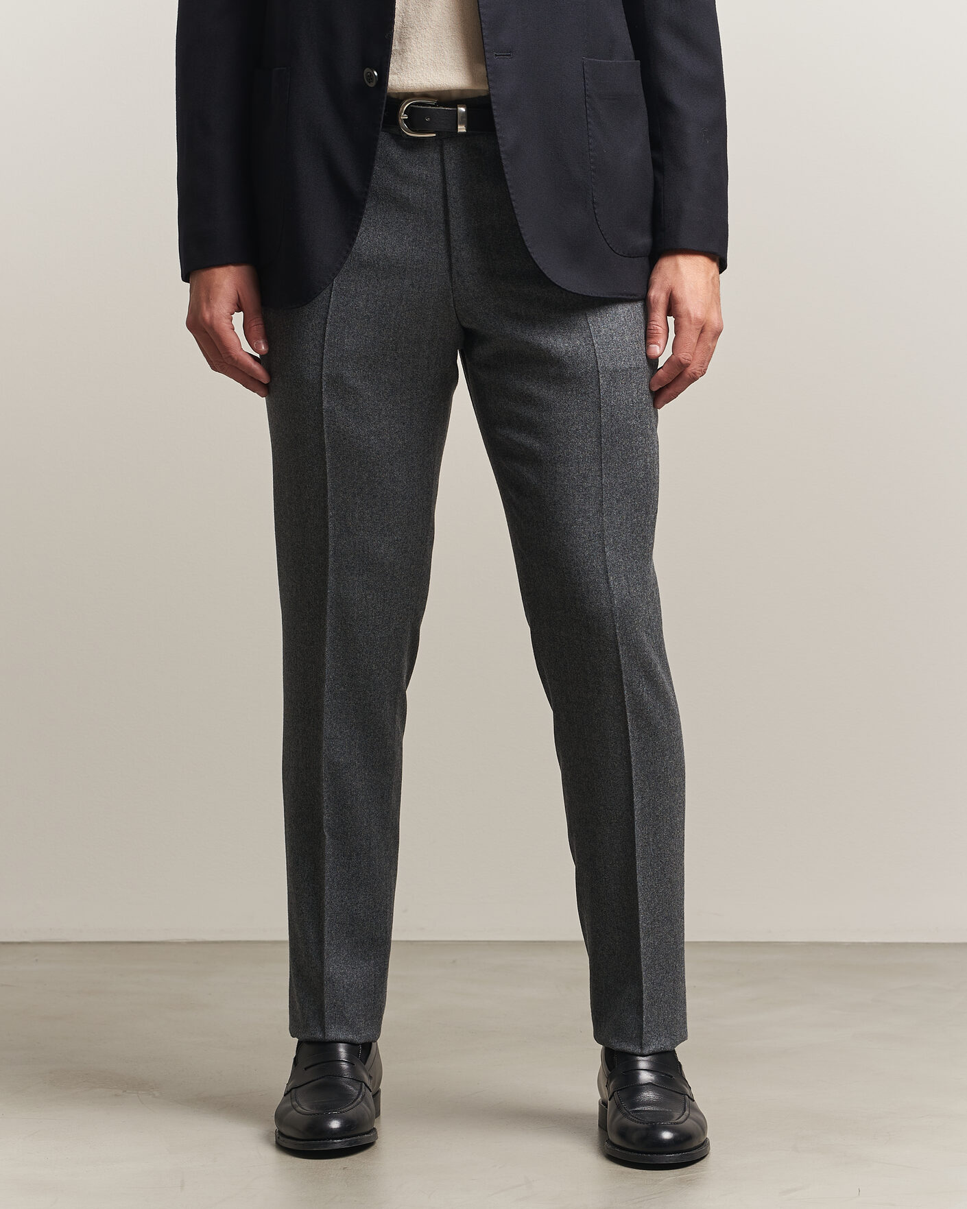 Herre | Bukser | Canali | Slim Fit Flannel Trousers Grey Melange