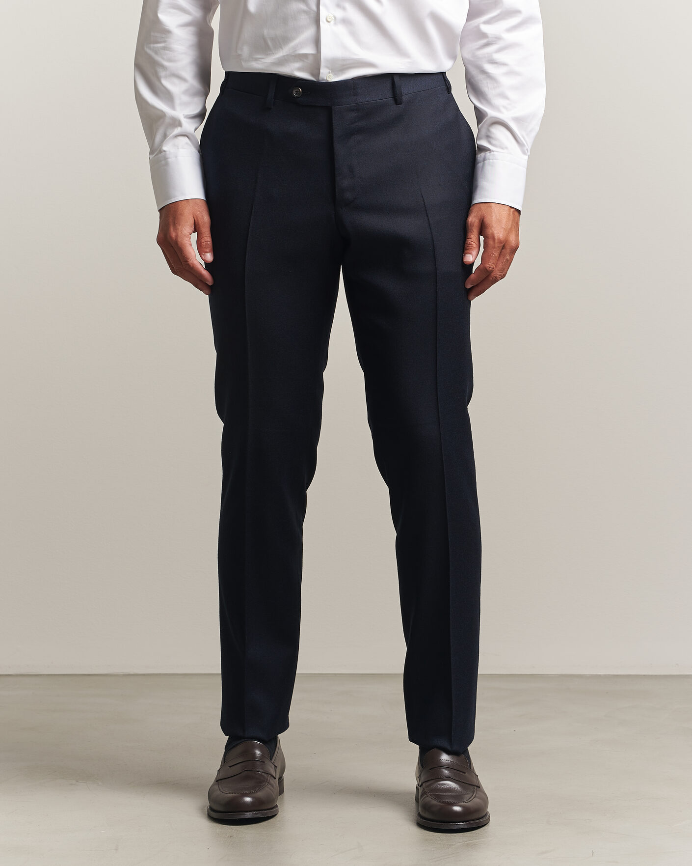 Herre | Bukser | Canali | Slim Fit Flannel Trousers Navy
