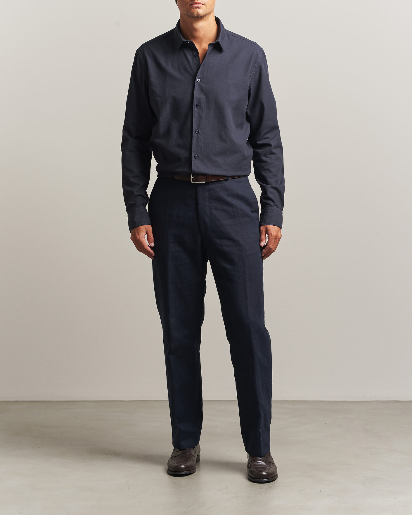 Herre | Skjorter | Canali | Garment Dyed Cotton Shirt Navy