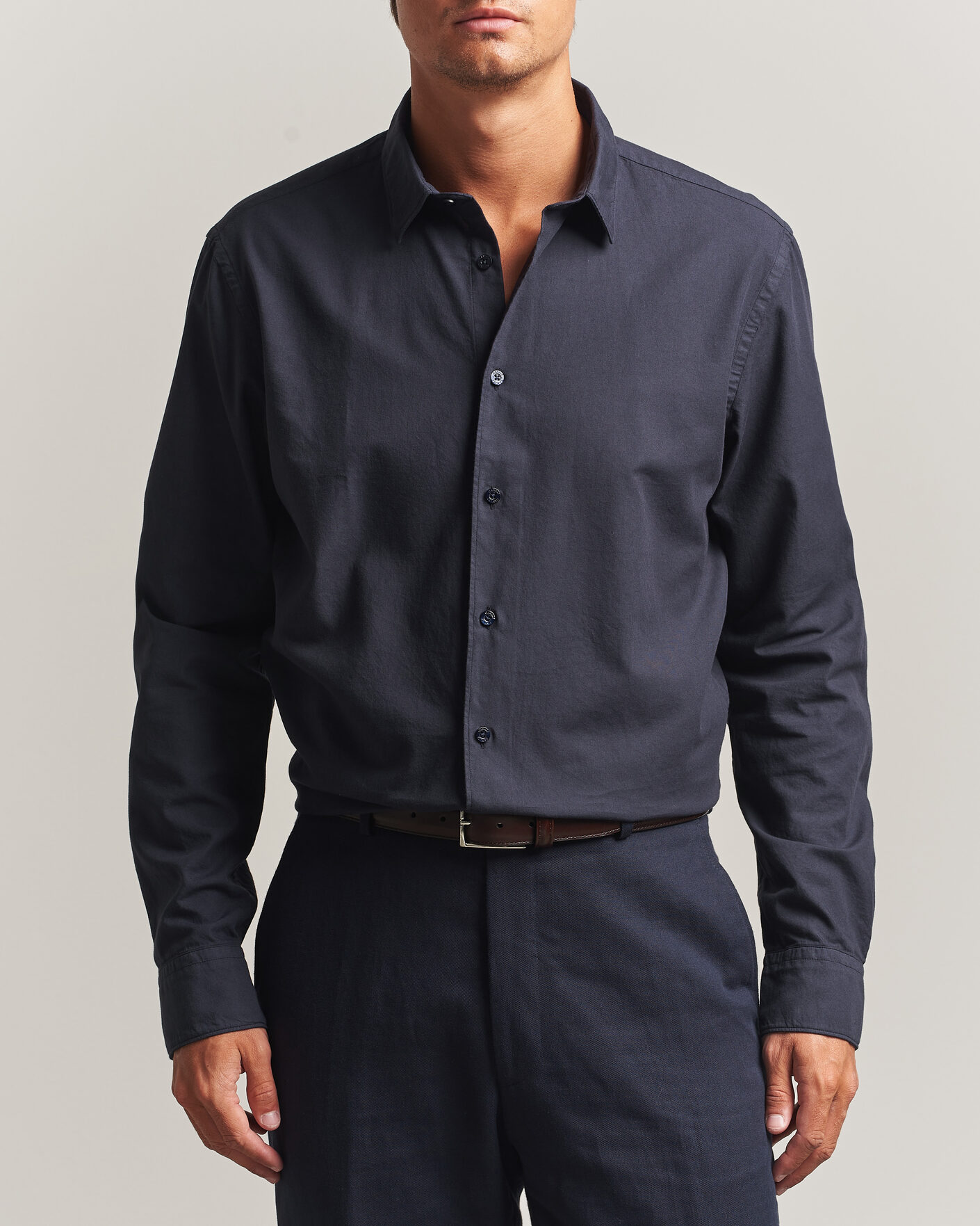 Herre | Skjorter | Canali | Garment Dyed Cotton Shirt Navy