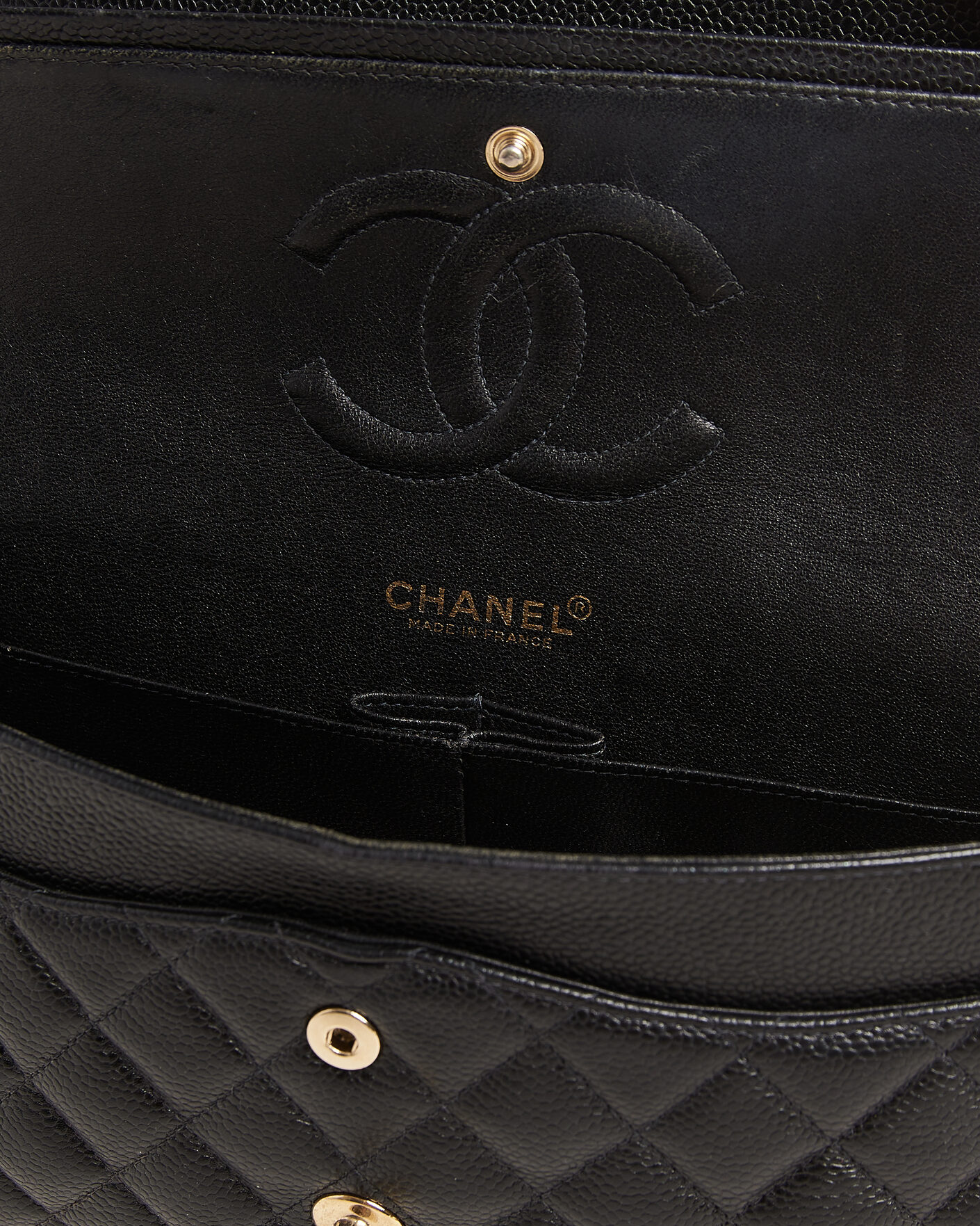 Herre | Chanel Pre-Owned Classic Medium Double Flap Bag Caviar Leather Black | Chanel Pre-Owned | Classic Medium Double Flap Bag Caviar Leather Black