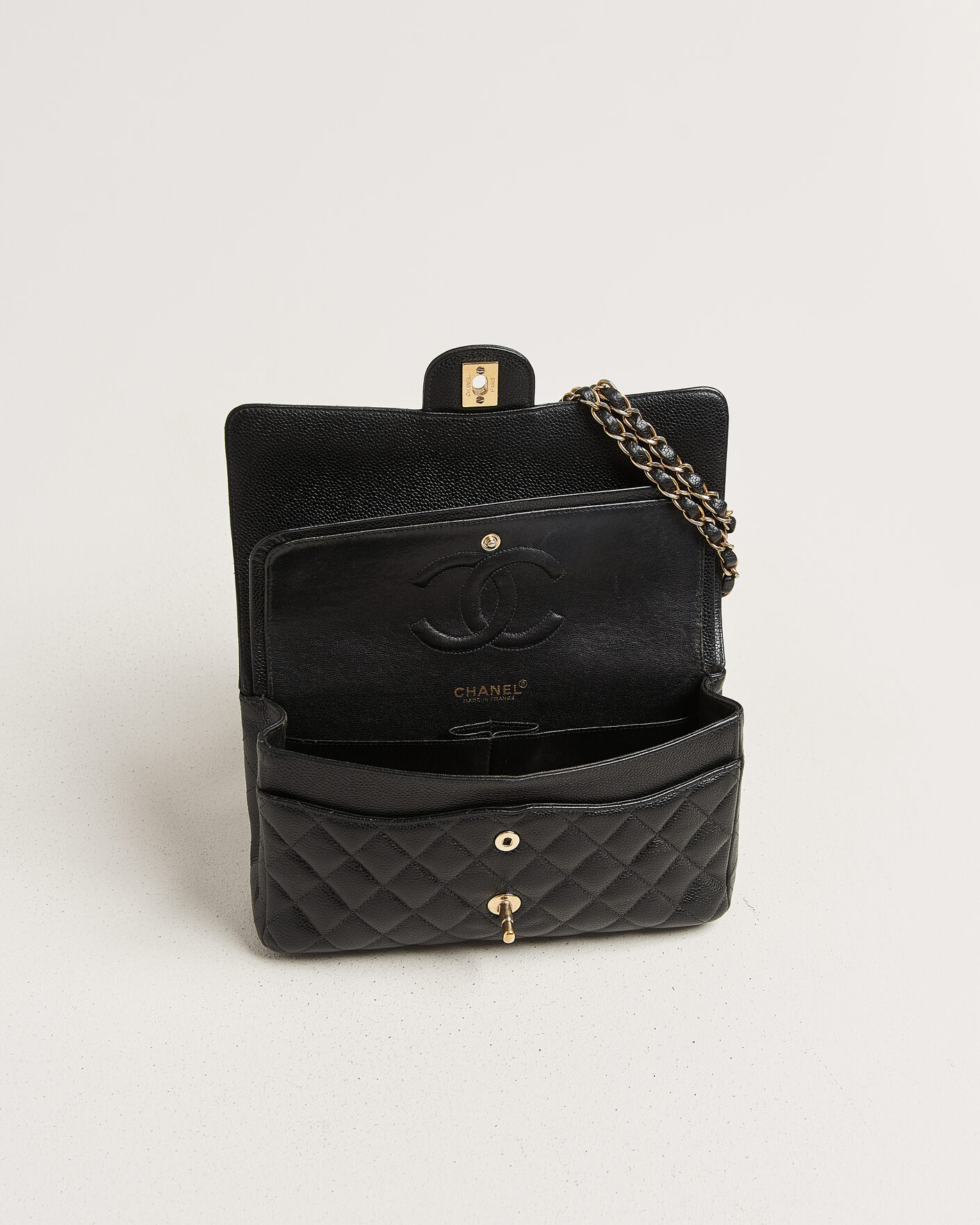 Herre | Chanel Pre-Owned Classic Medium Double Flap Bag Caviar Leather Black | Chanel Pre-Owned | Classic Medium Double Flap Bag Caviar Leather Black