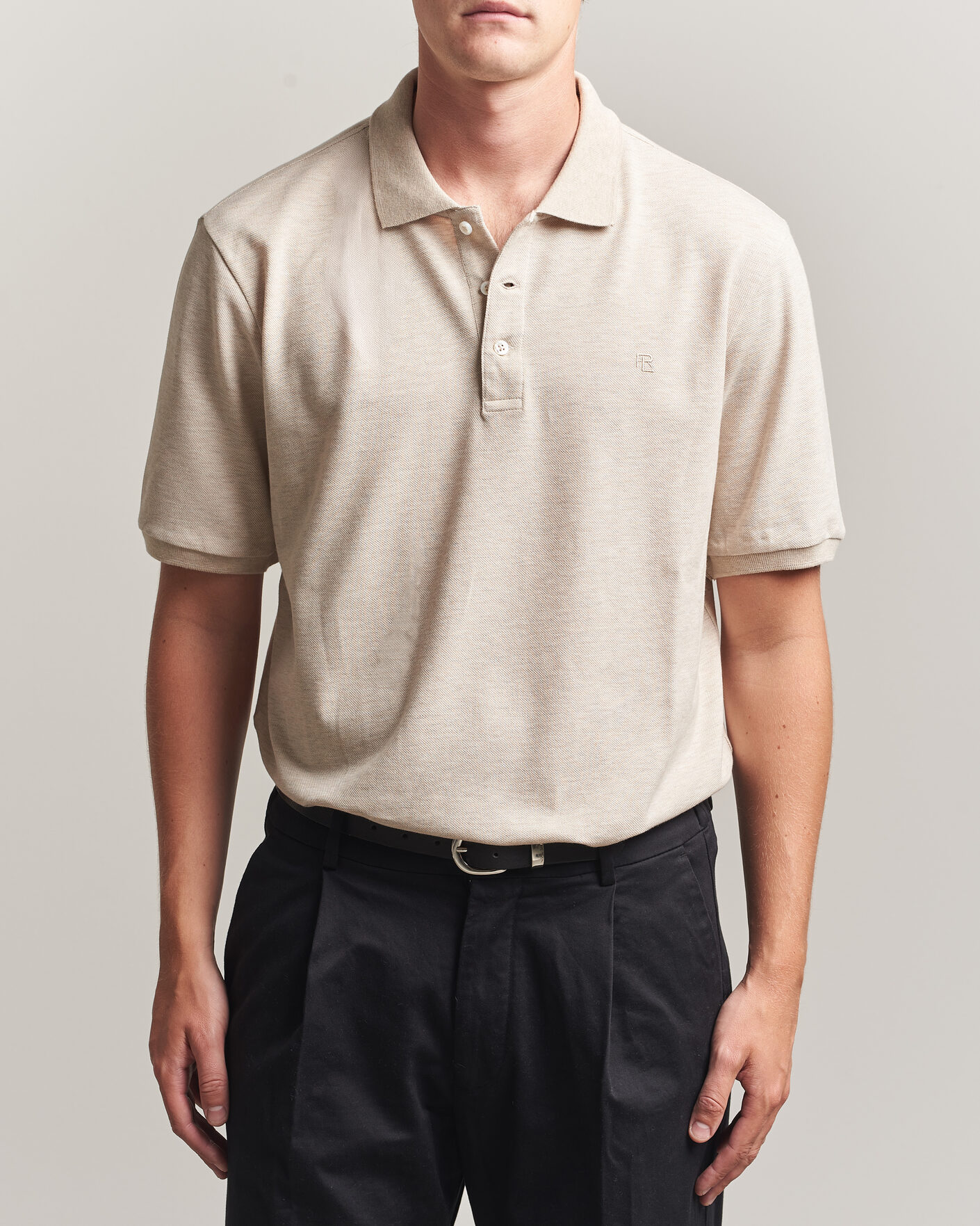 Herre | Pikéer | Ralph Lauren Purple Label | Short Sleeve Mercerized Cotton Polo Beige Melange